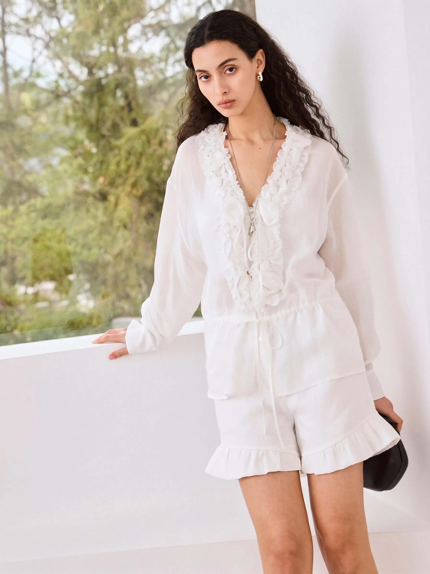Ruffled Drawstring Blouse