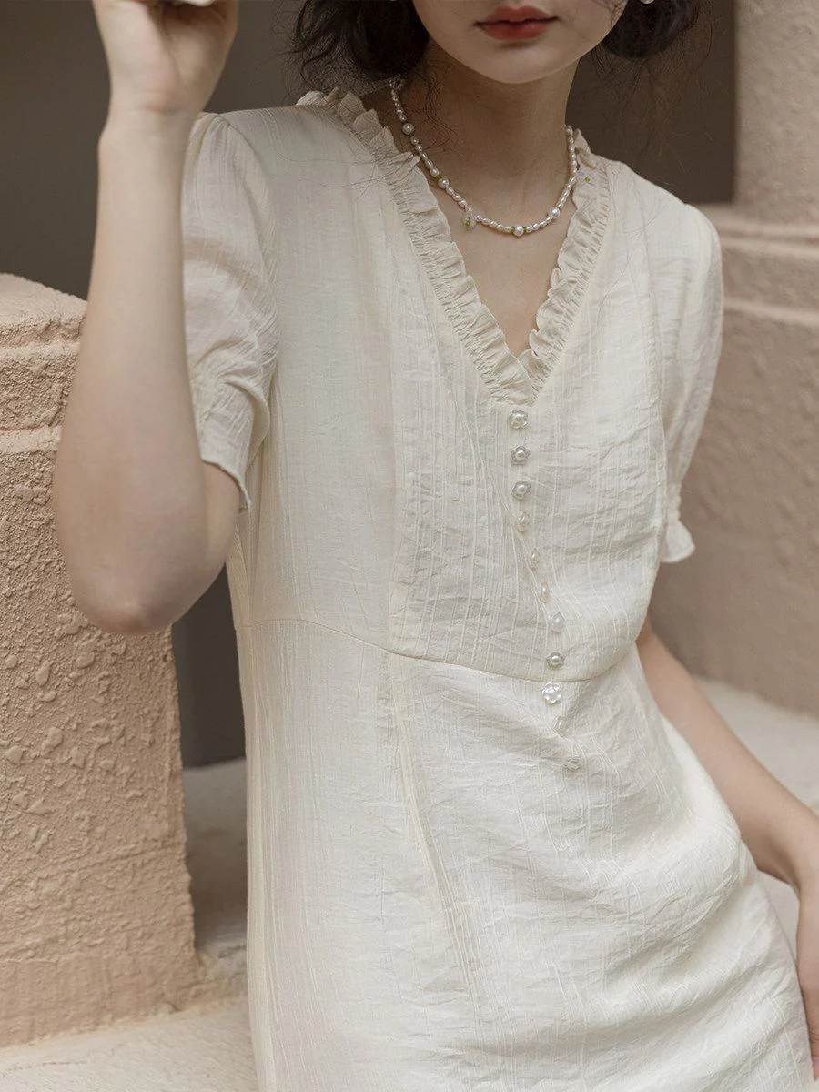 Ruffled V-Neck Dress - Image 5