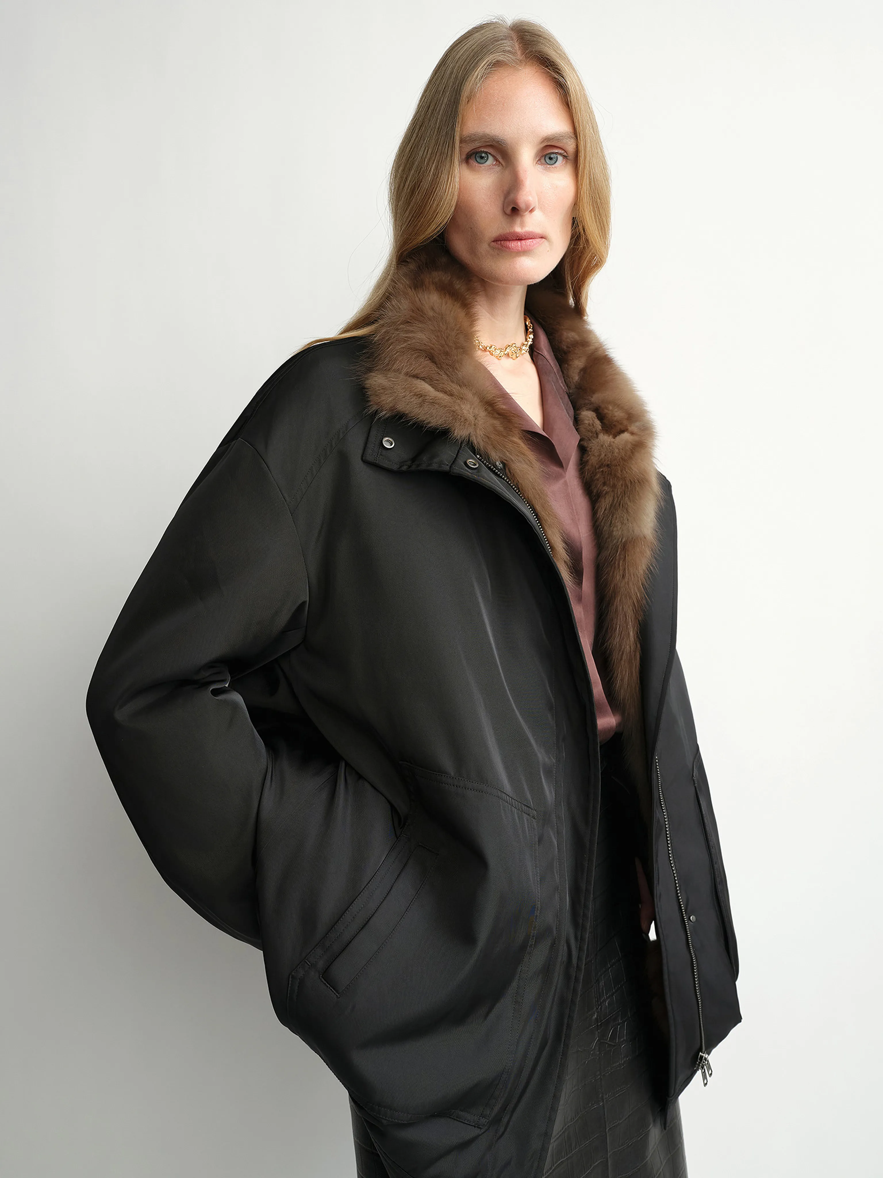 Sable Collar Mid-Length Down Parka - Image 3