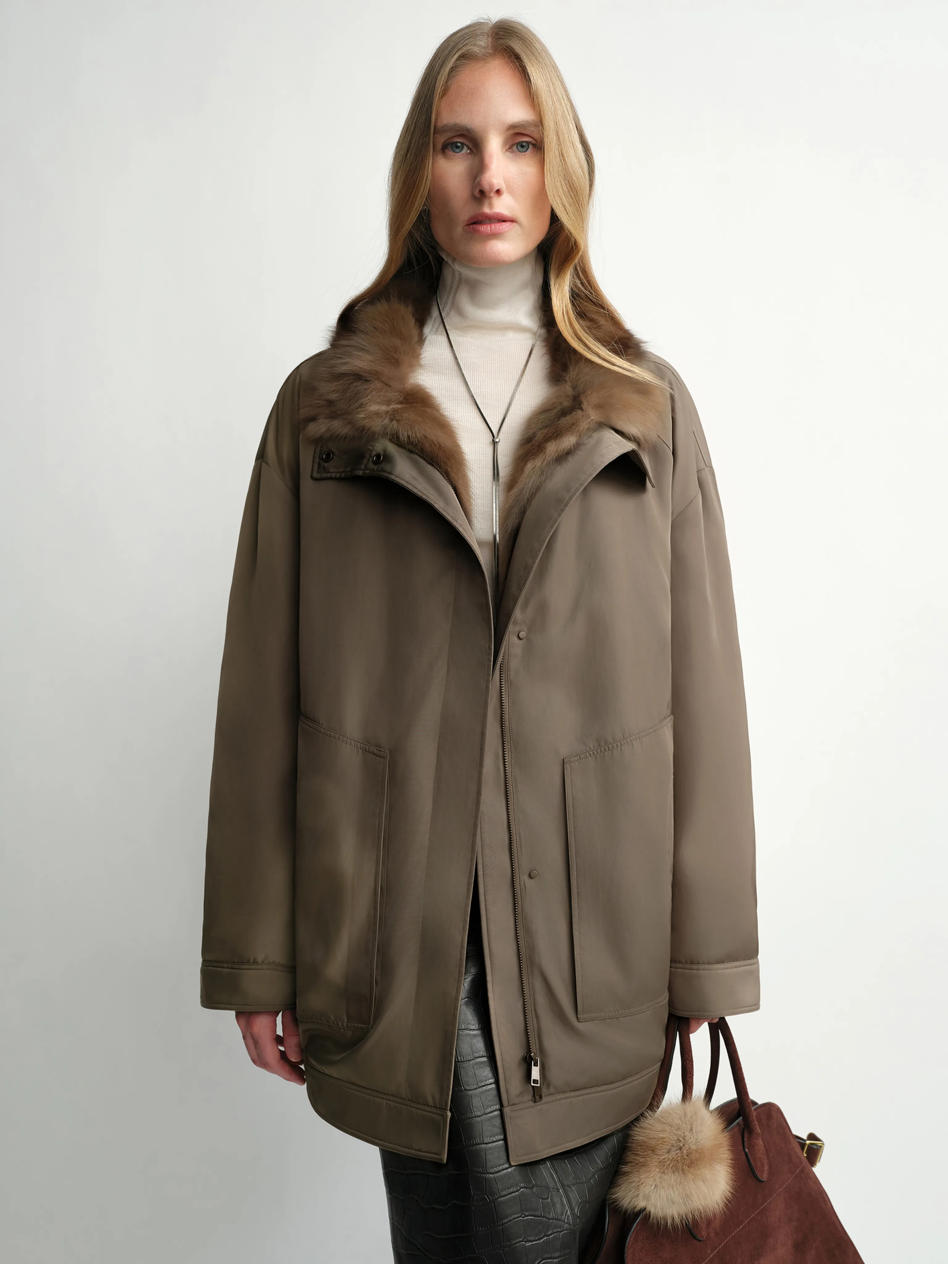 Sable Collar Mid-Length Down Parka - Image 6