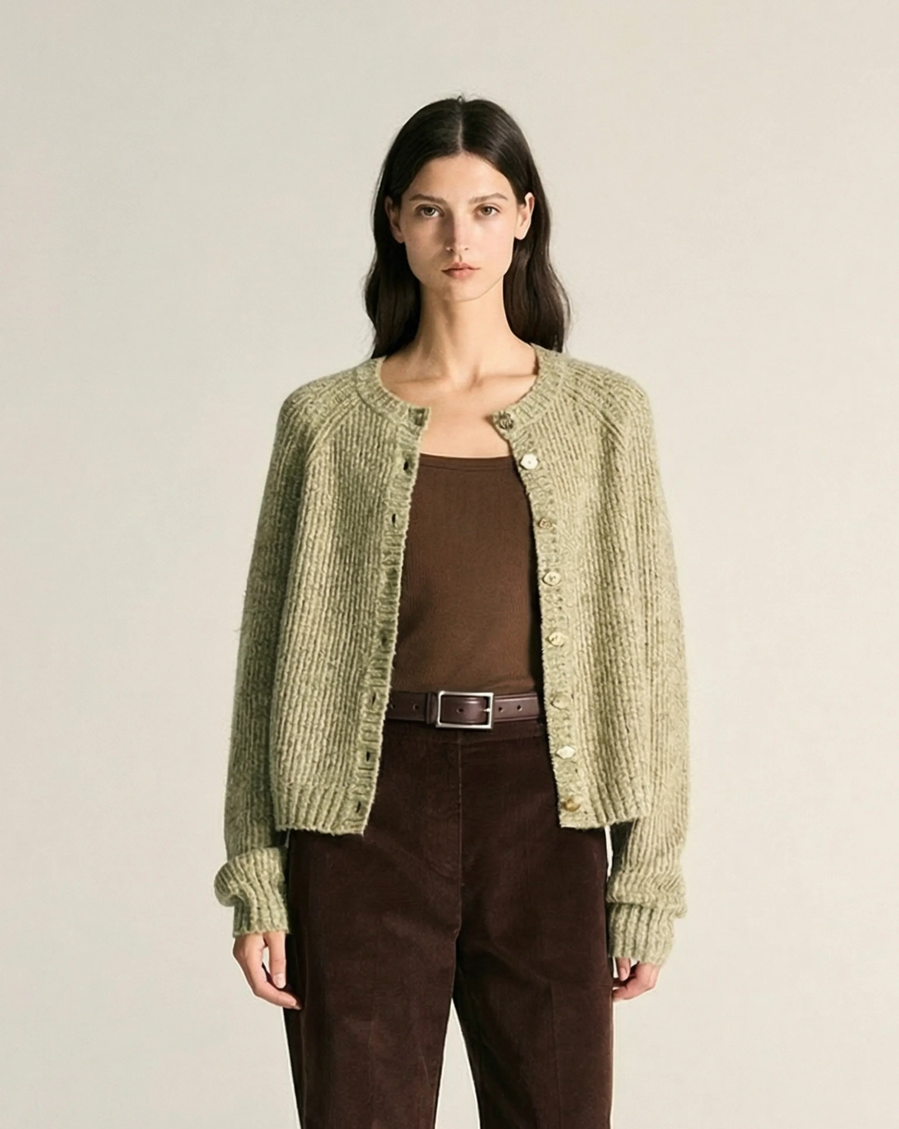 Sage Ribbed Crewneck Cardigan - Image 5