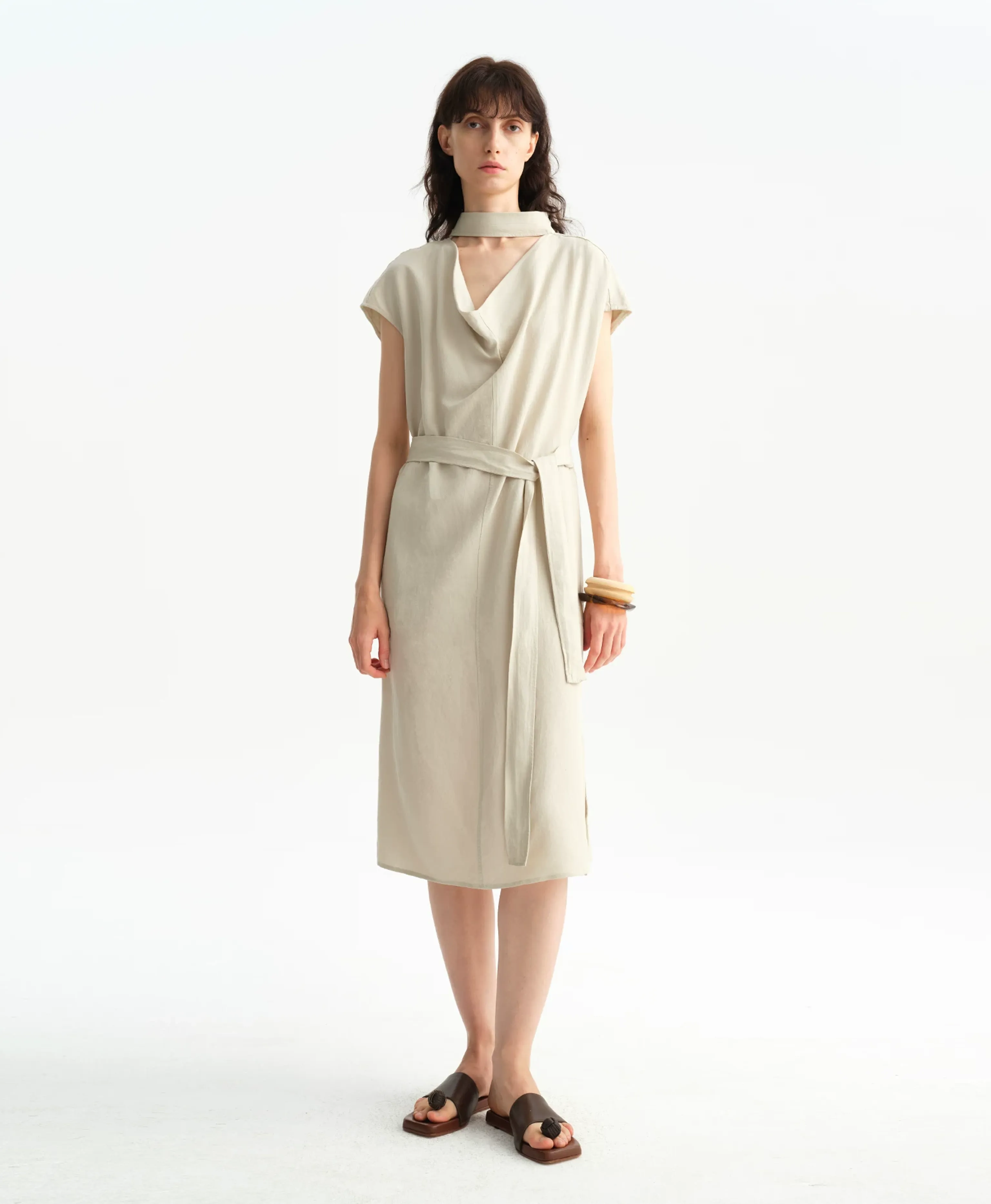Sage Tencel Draped Neck Midi Dress - Image 4