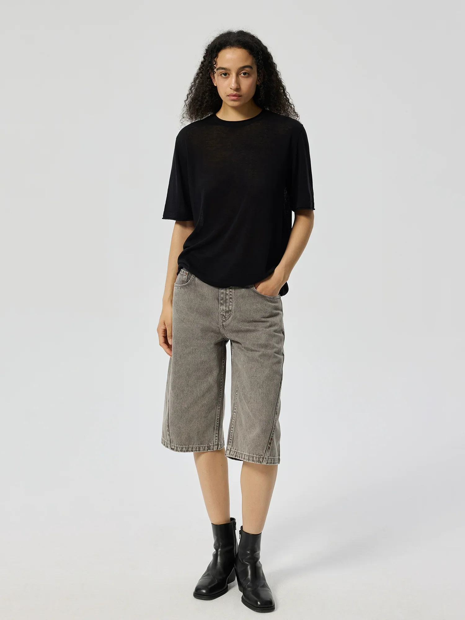 Sandy Gray Rivet Bermuda Shorts