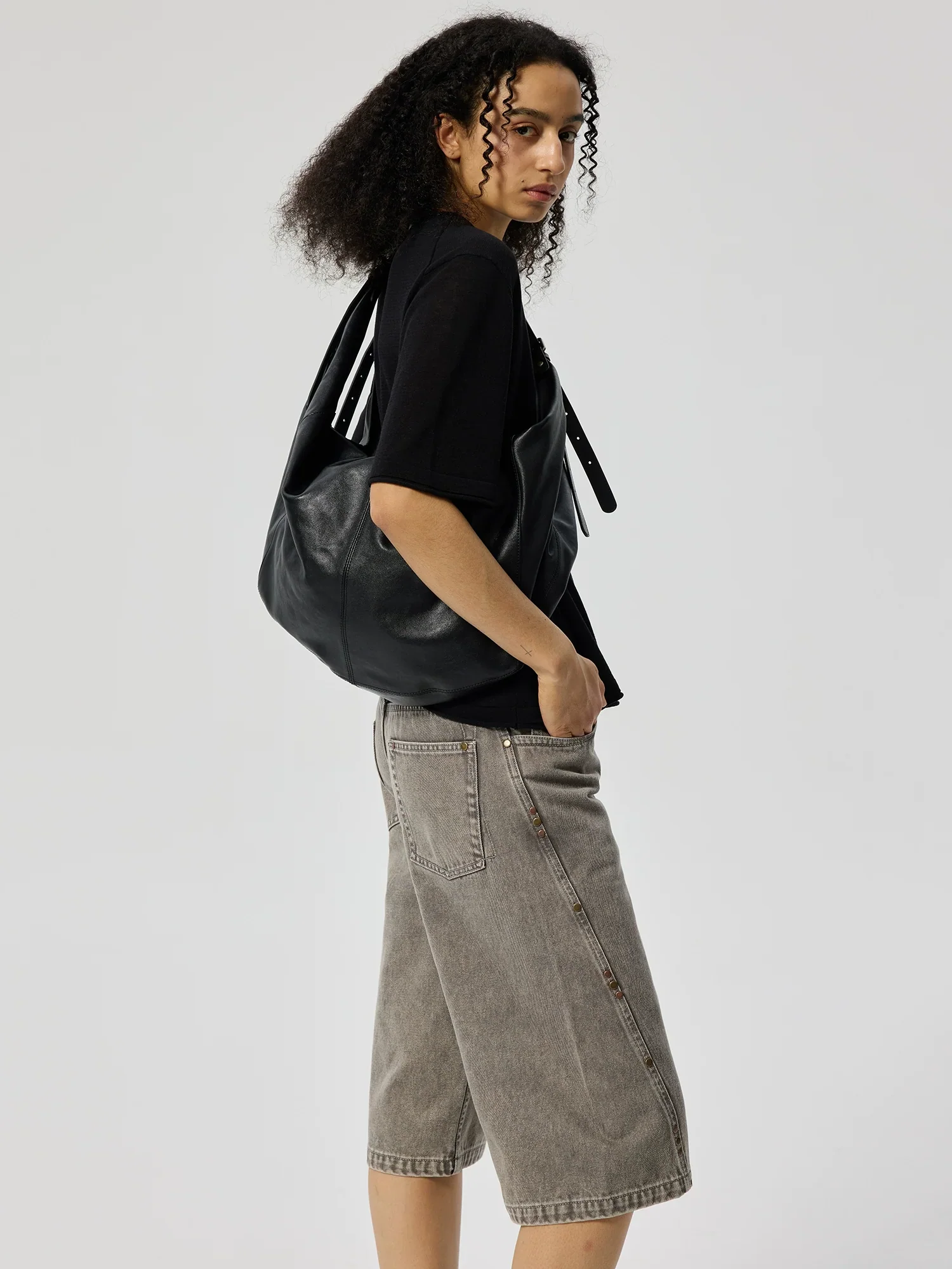 Sandy Gray Rivet Bermuda Shorts - Image 2