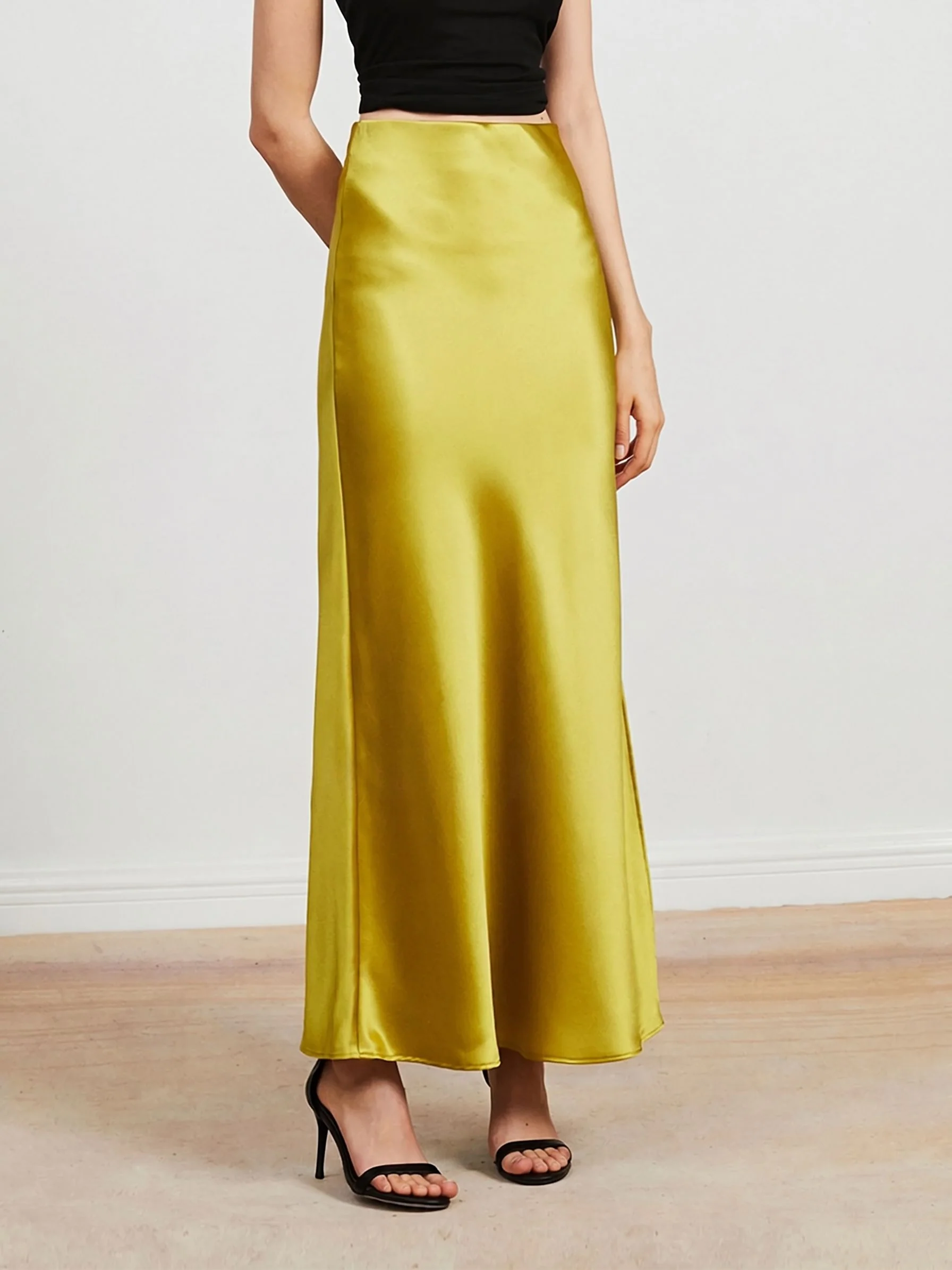 Satin Side-Slit Skirt