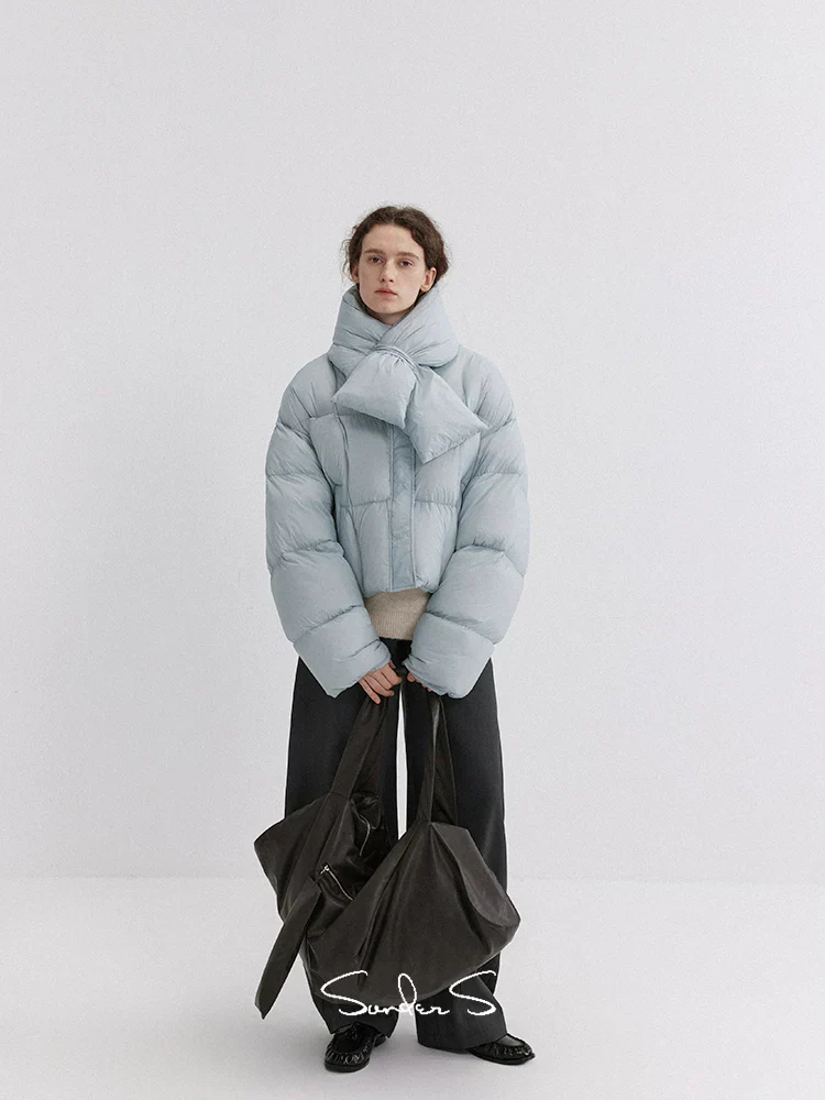 Scarf-Collar Cropped Down Jacket - Image 2