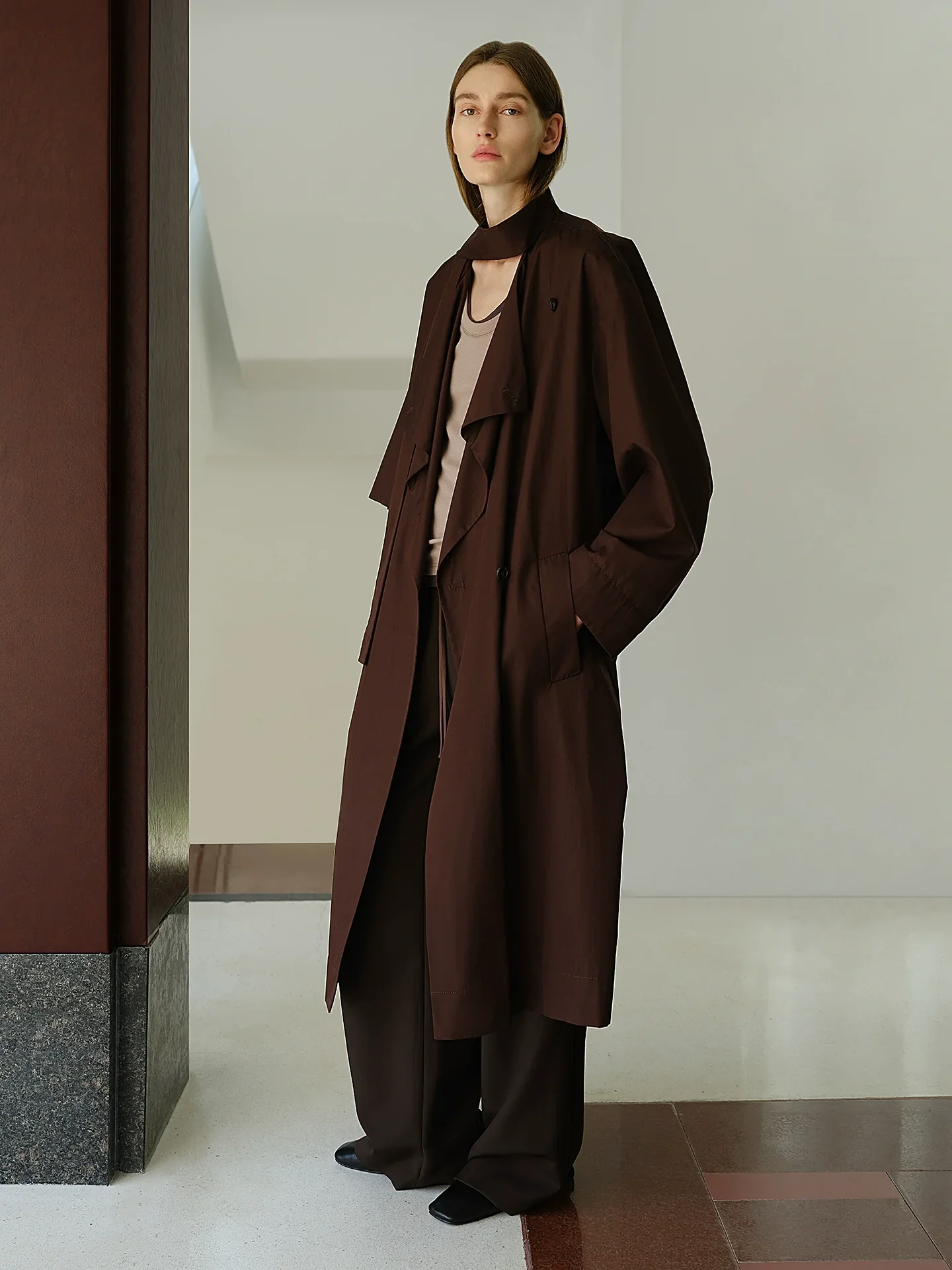 Scarf-Collar Pima Poplin Trench