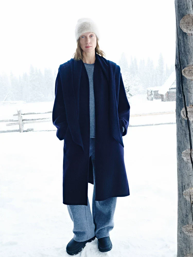 Scarf-Collar Wool Coat