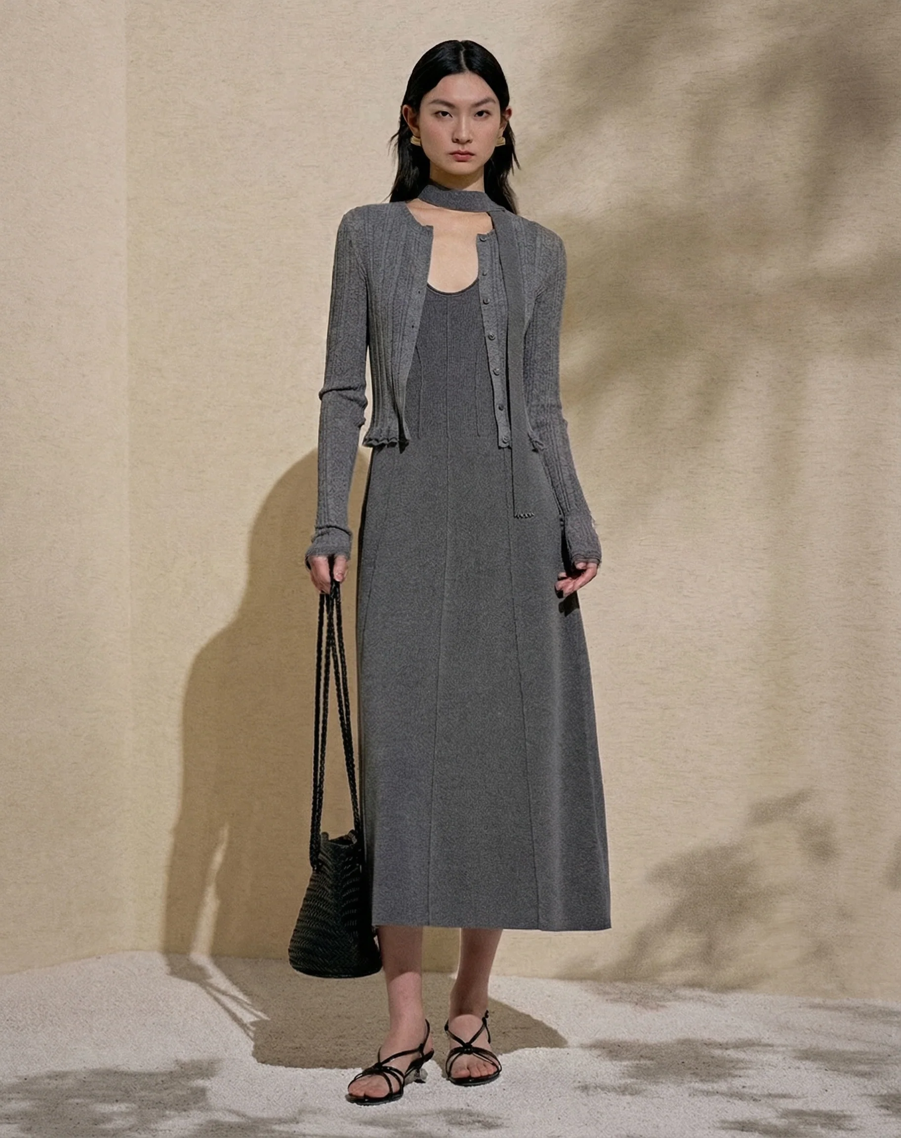 Scarf Neck Midi Dress