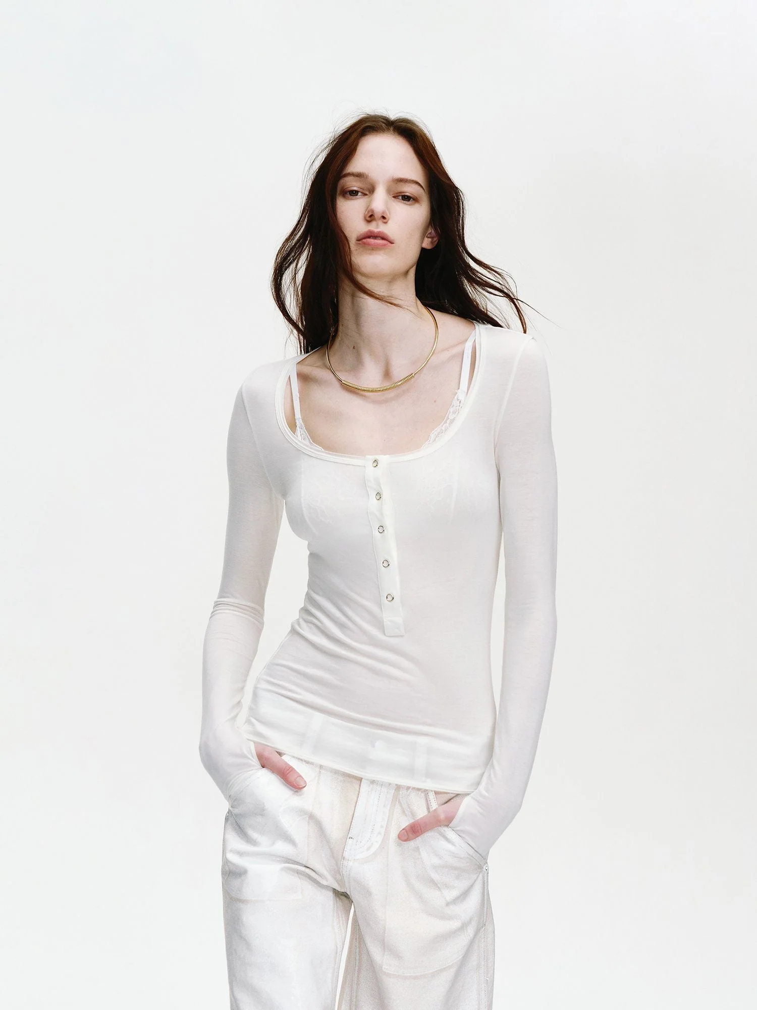 Scoop Neck Henley Top