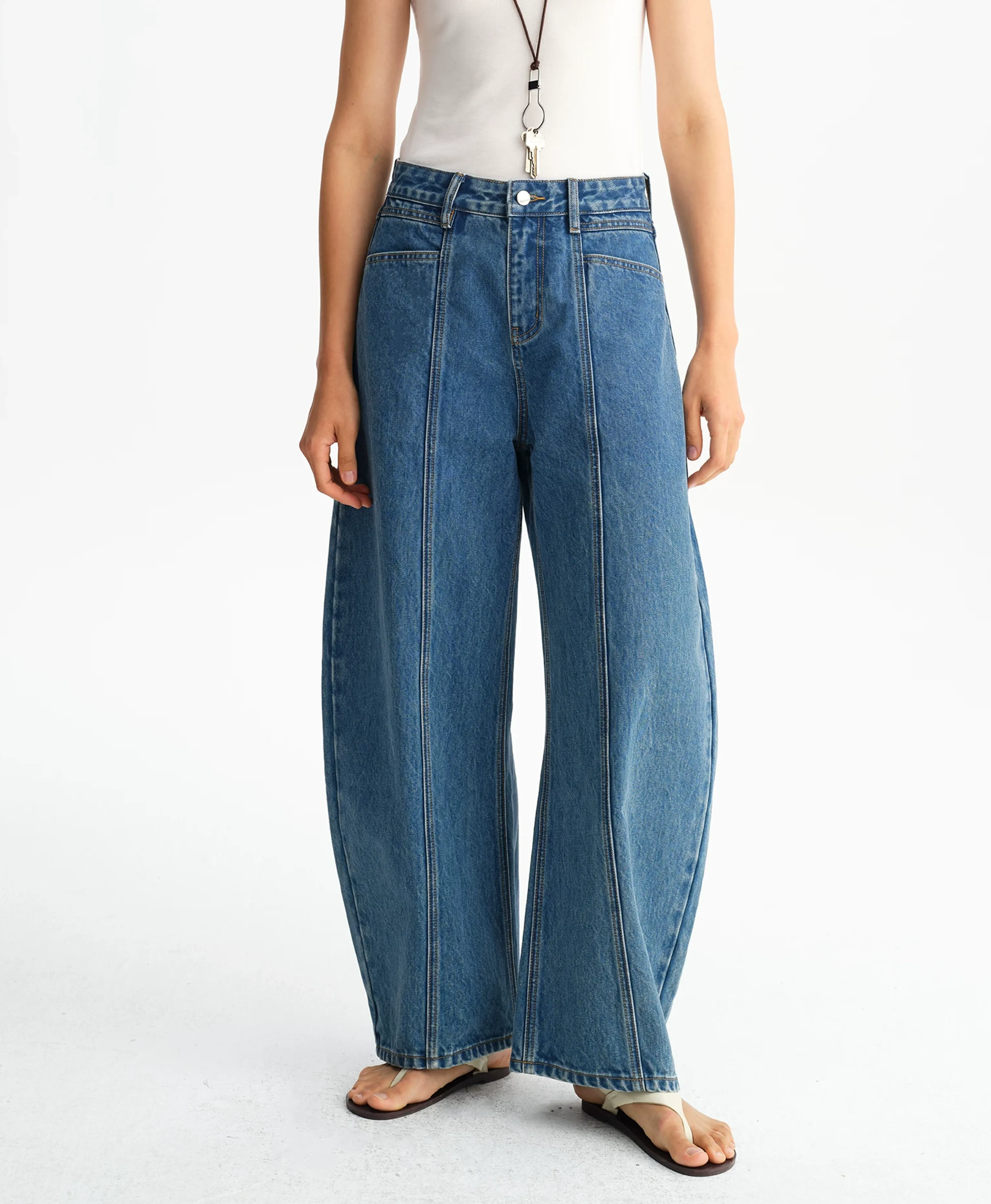 Seam-Front Wide-Leg Jeans