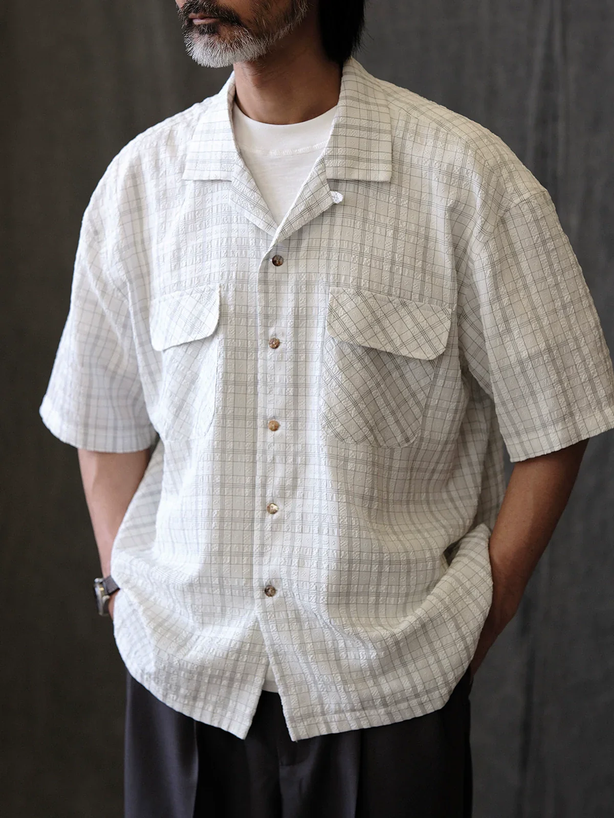 Seersucker Camp-Collar Shirt