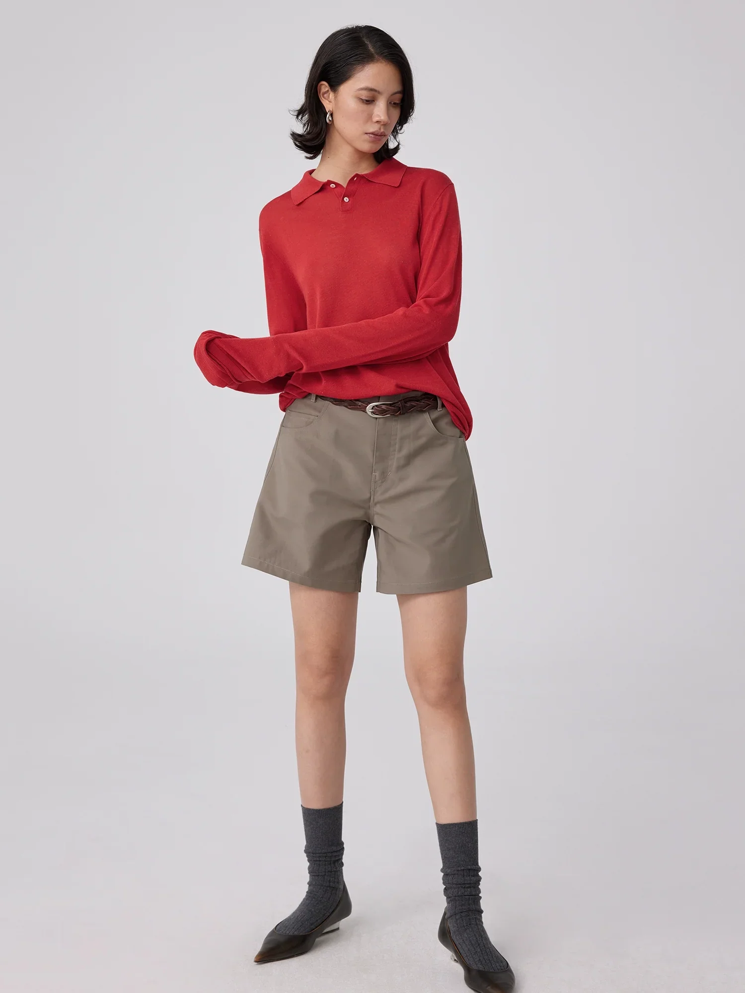 Semi-Sheer Fine-Knit Long-Sleeve Polo - Image 2