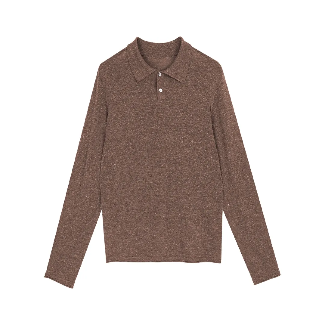 Semi-Sheer Fine-Knit Long-Sleeve Polo - Image 8