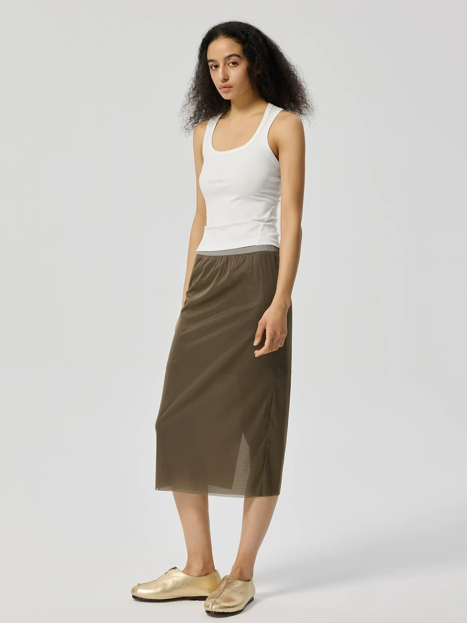Semi-Sheer Knit Organza Midi Skirt - Image 5