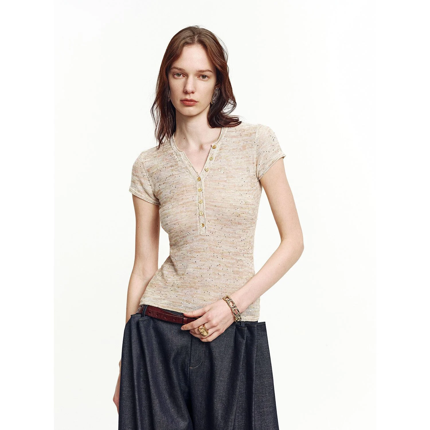 Sequin Henley Tee - Image 7