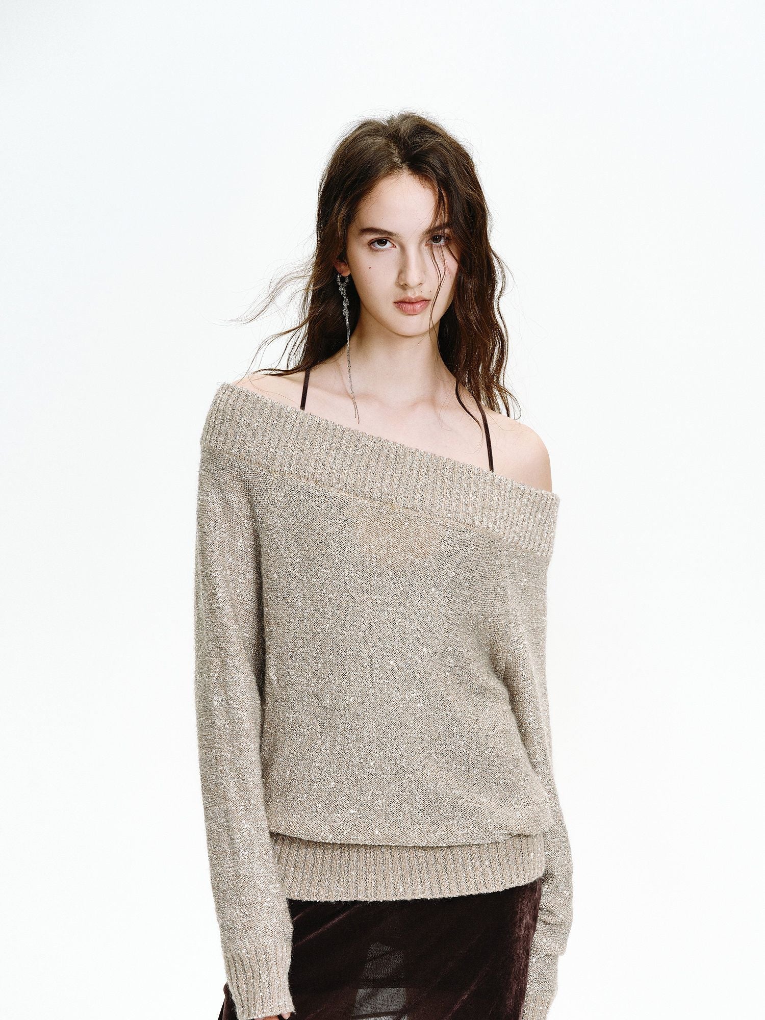 Sequin Off-Shoulder Sweater