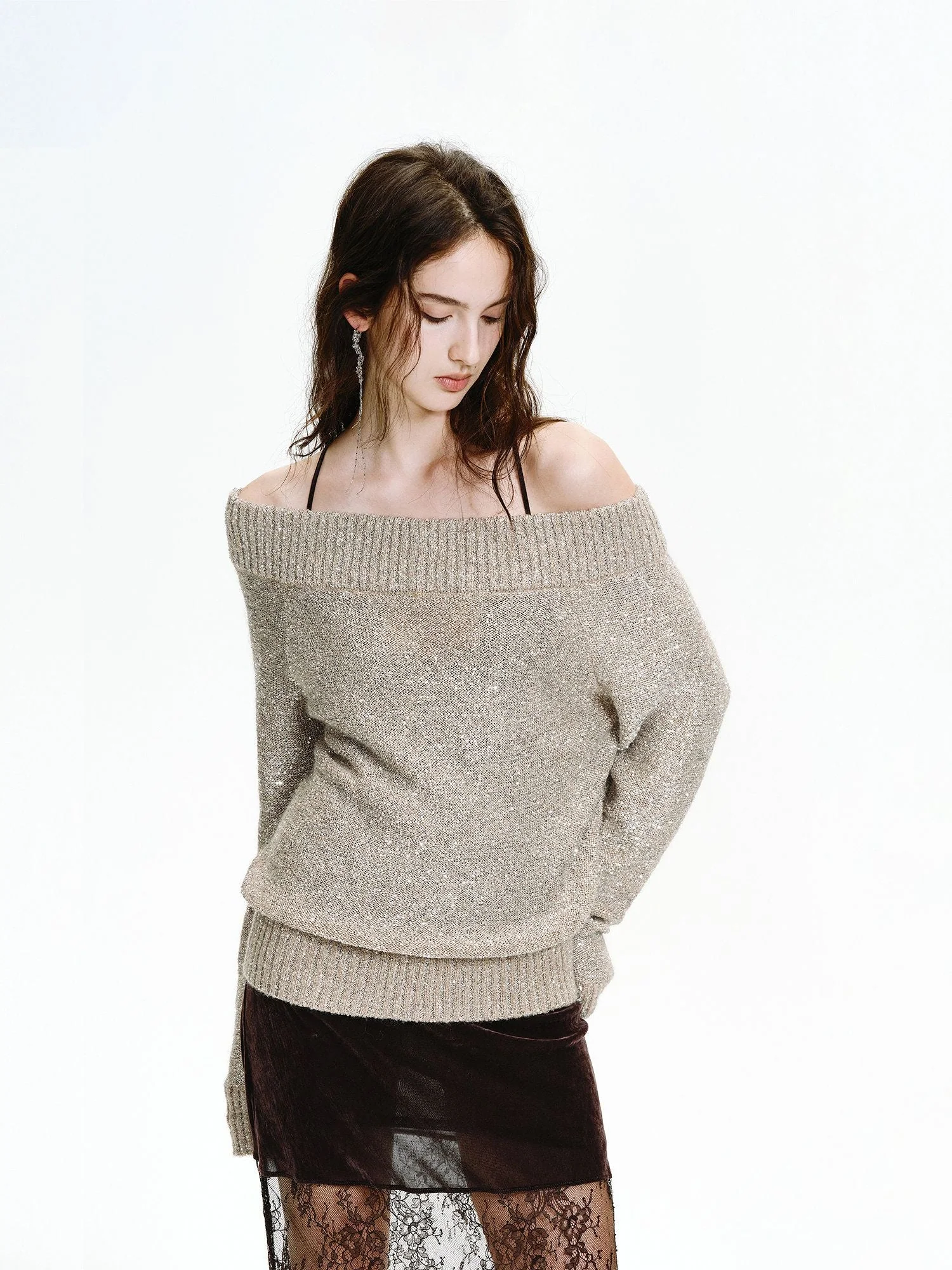 Sequin Off-Shoulder Sweater - Image 3
