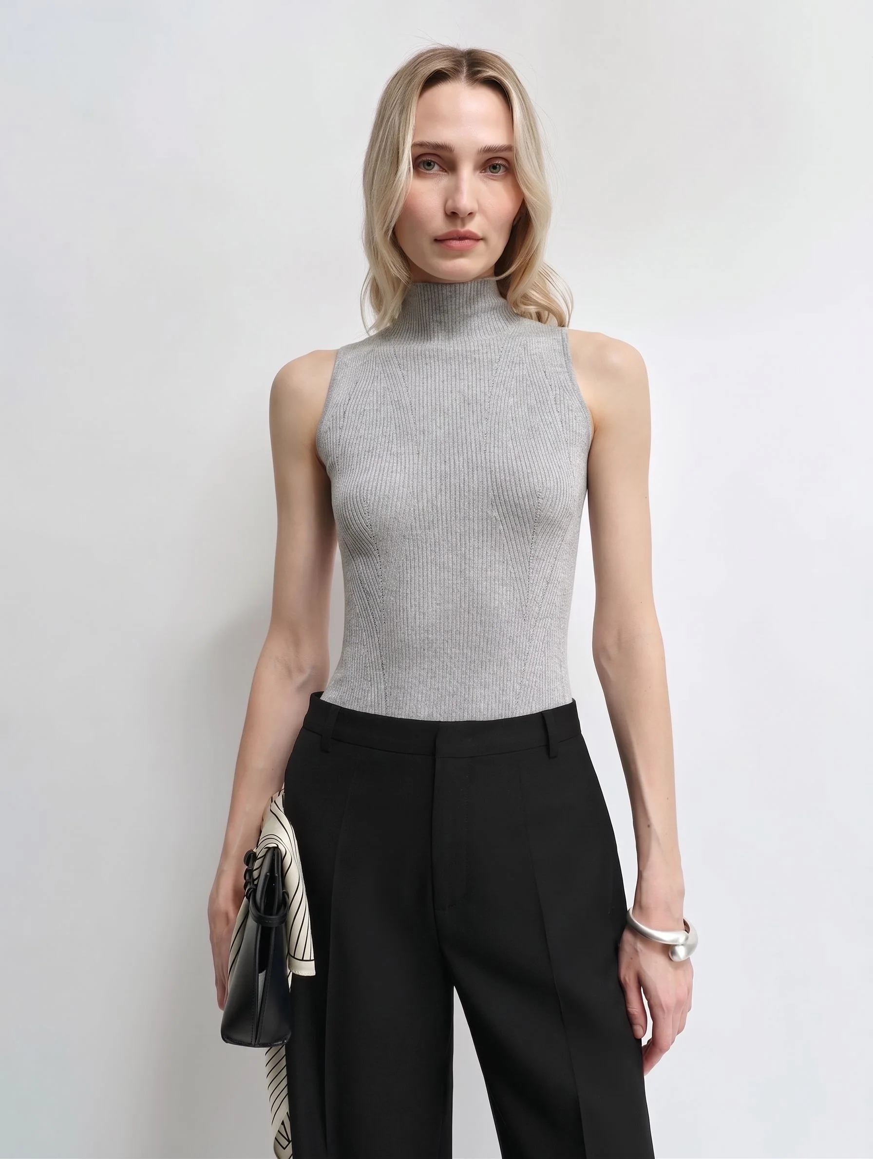 Sequin Ribbed Mockneck Top