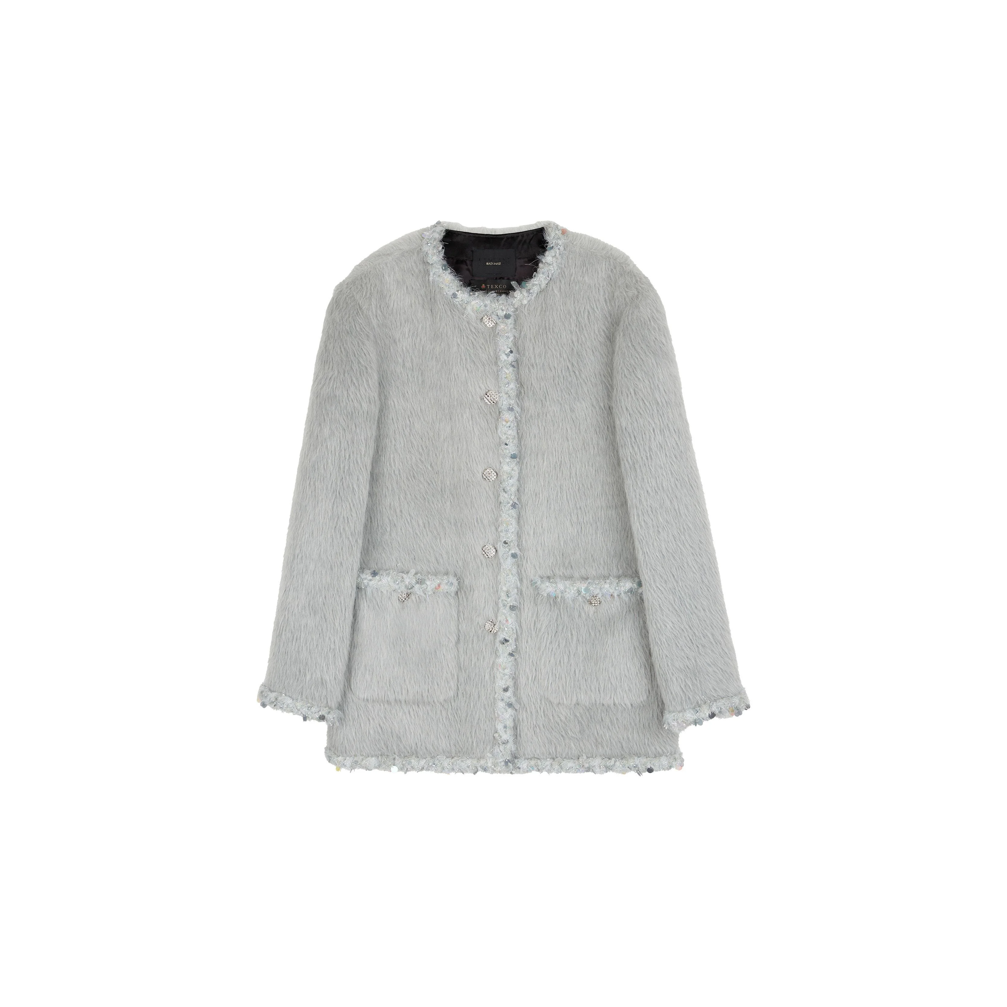 Sequin-Trim Plush Jacket