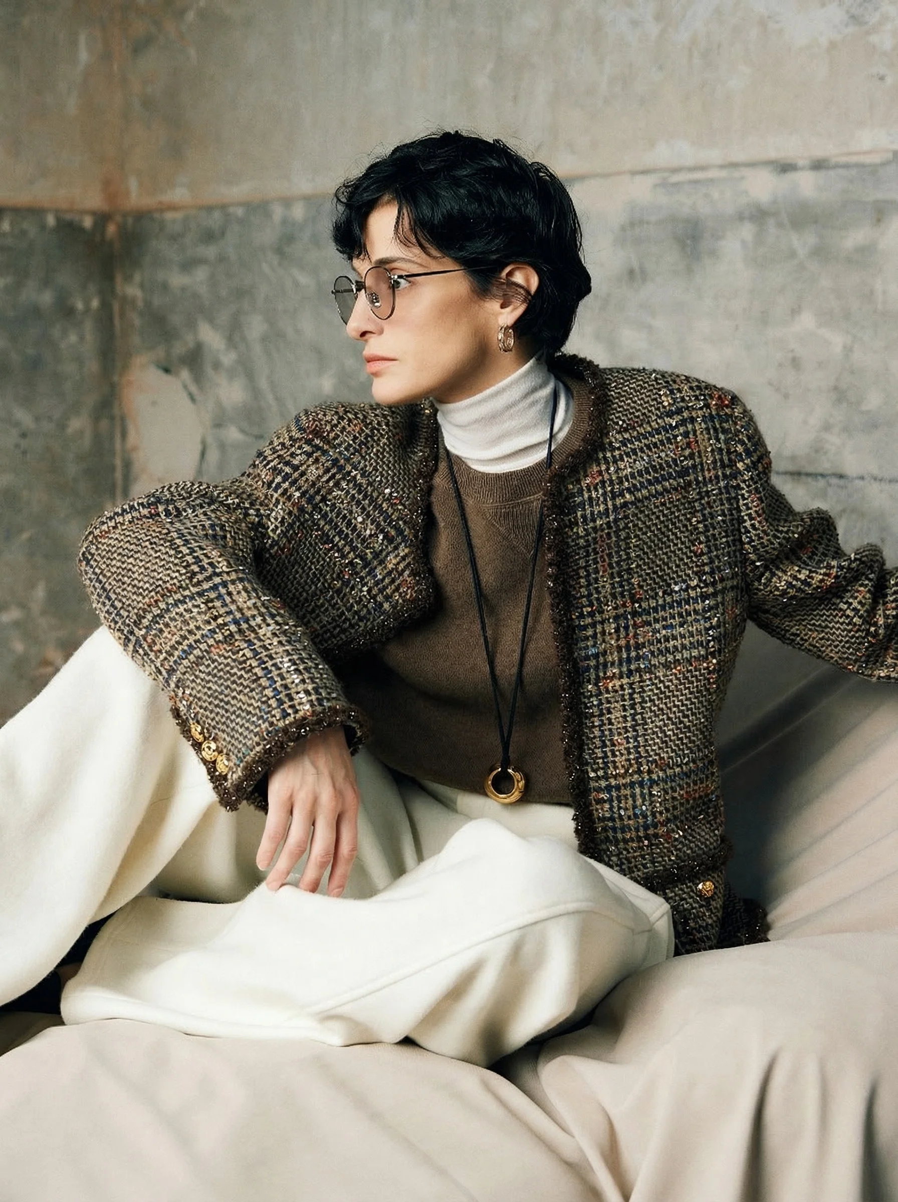 Sequin-Trim Tweed Jacket
