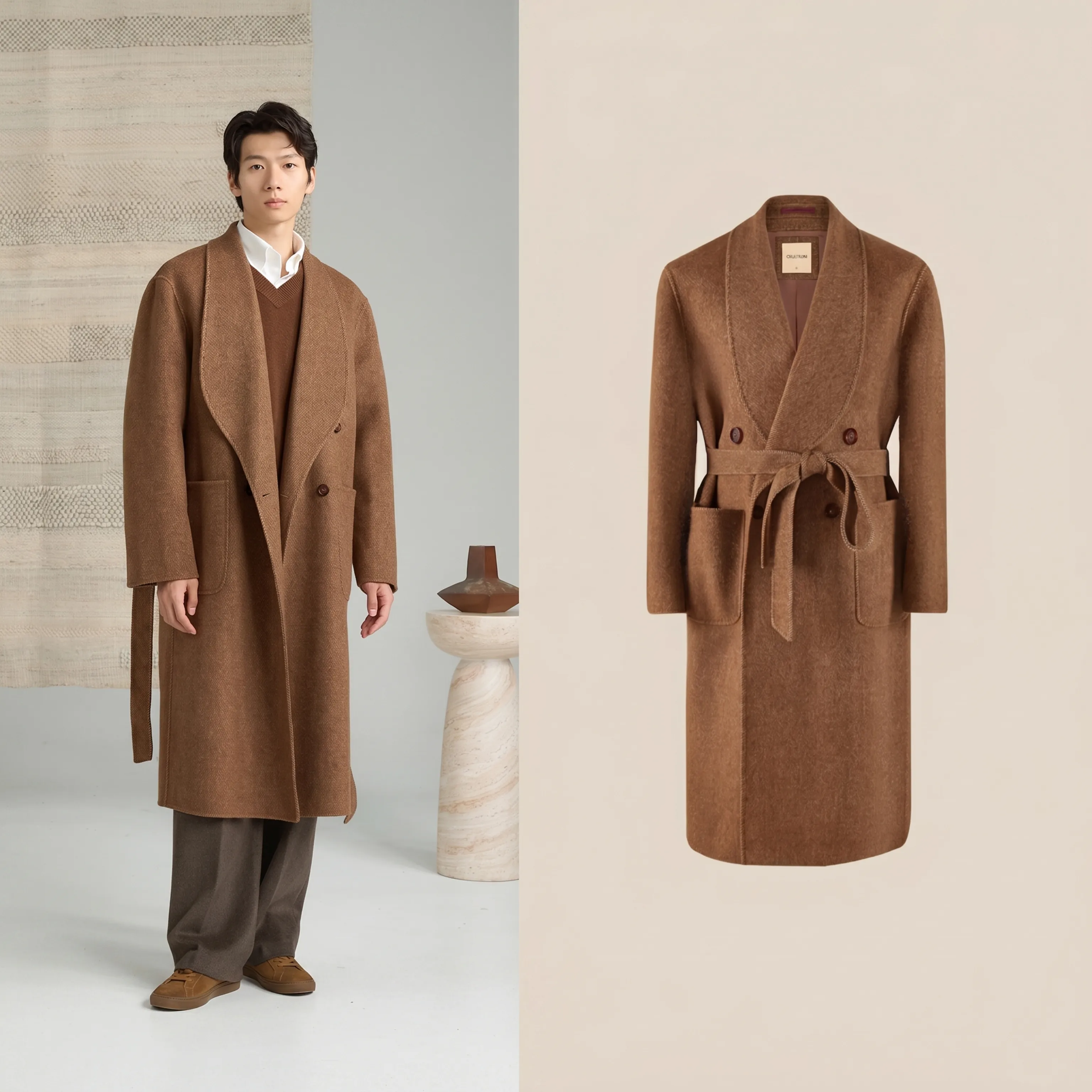 Shawl Collar Belted Wool Overcoat - Image 4