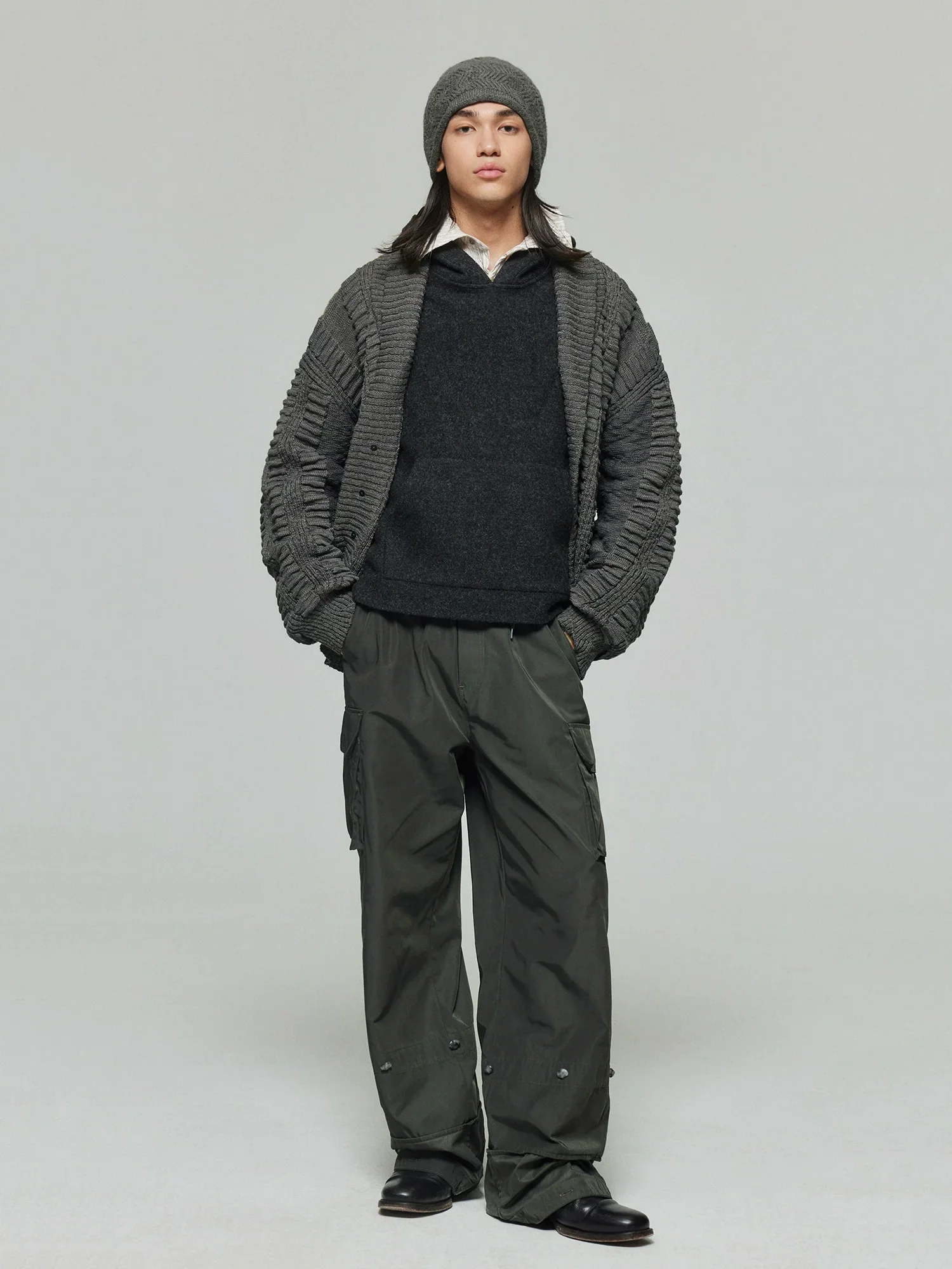 Shawl Collar Textured Knit Cardigan - Image 5