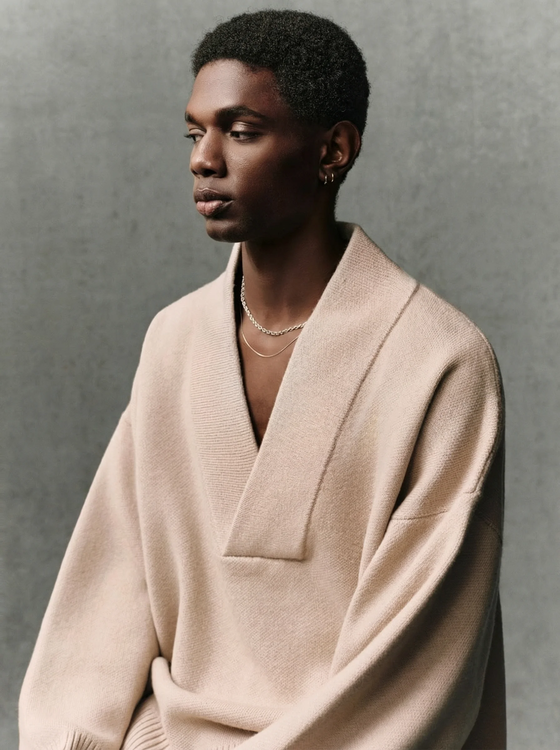 Shawl Collar V Sweater - Image 2