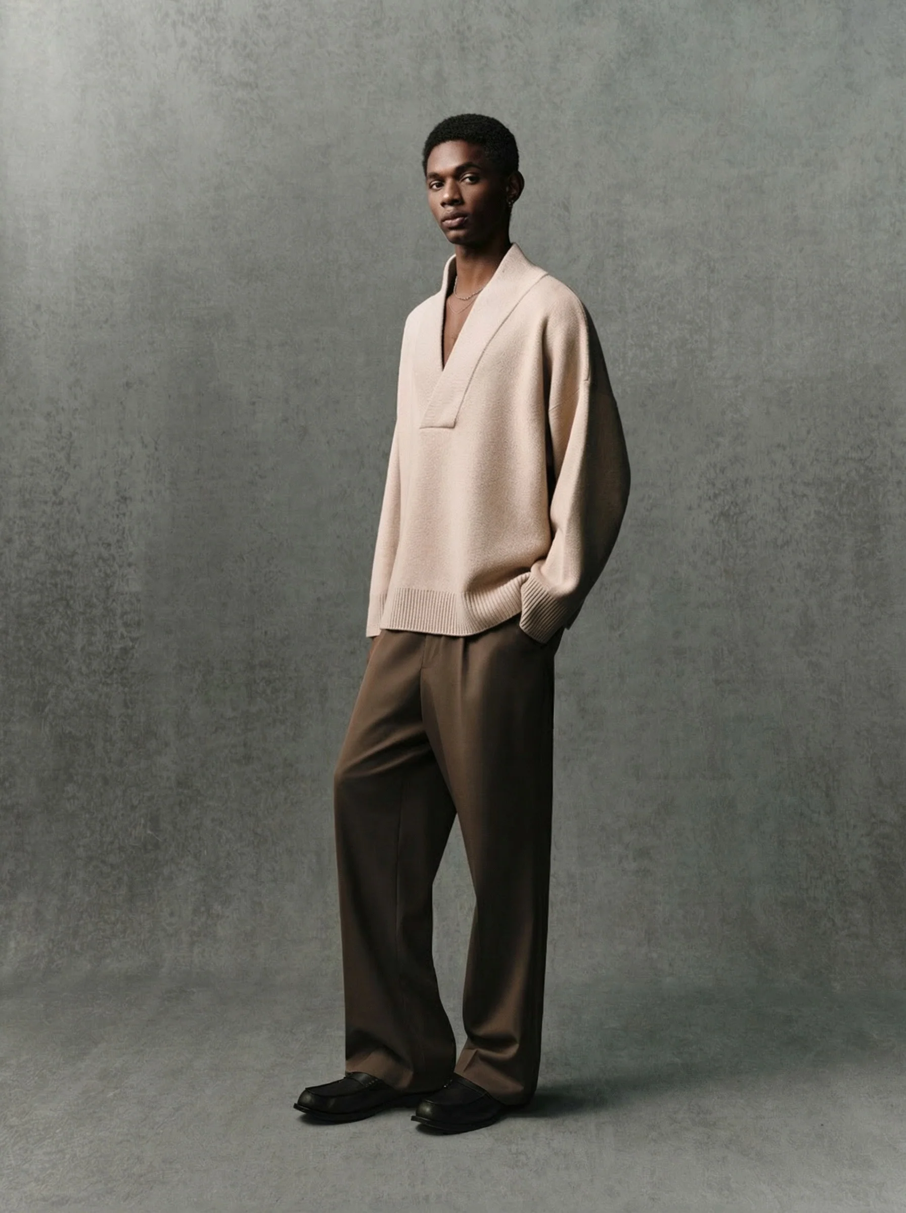 Shawl Collar V Sweater - Image 3