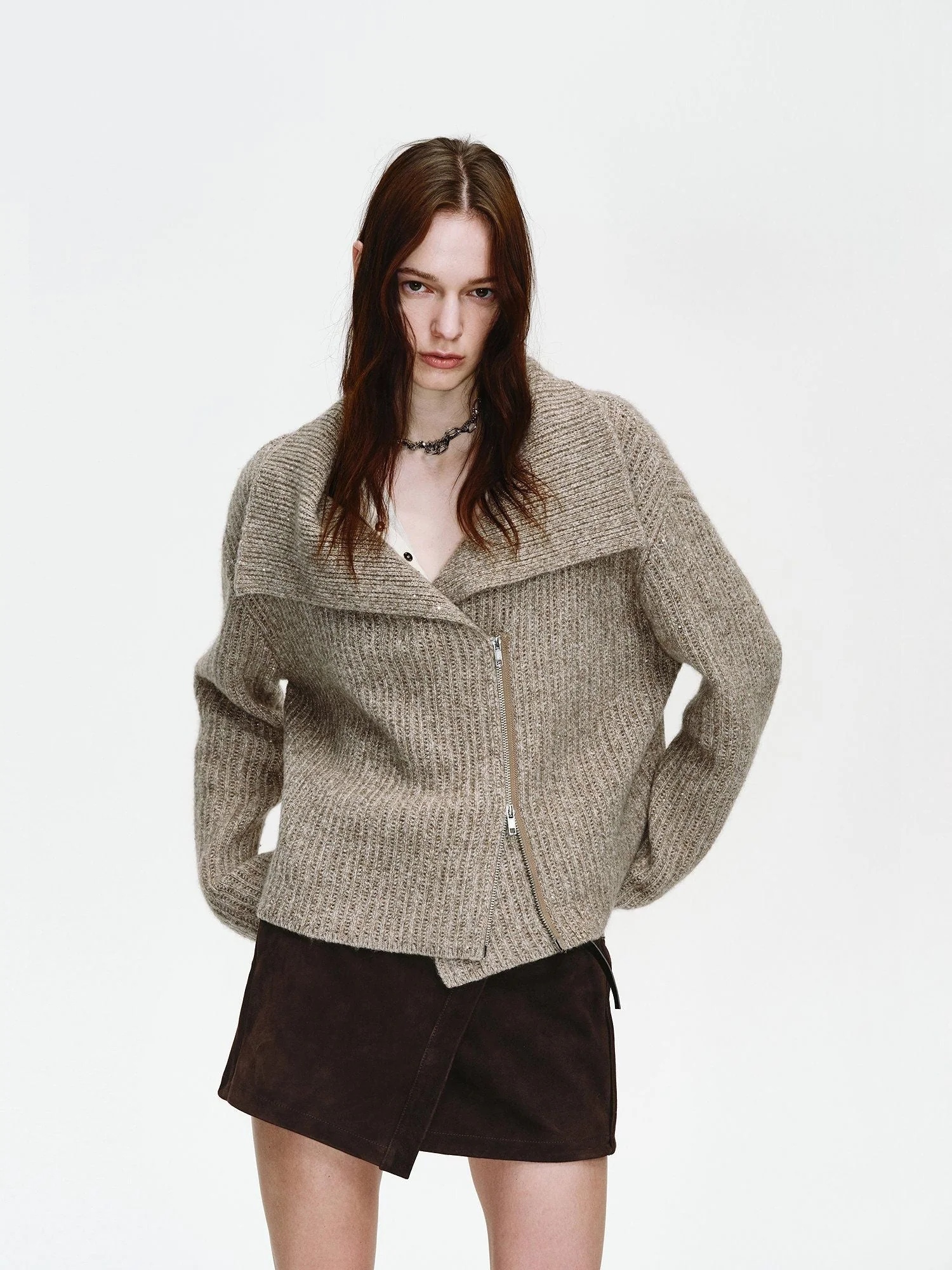 Shawl Collar Zip Cardigan