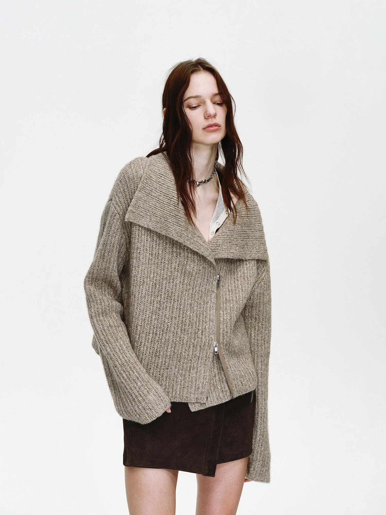Shawl Collar Zip Cardigan - Image 2