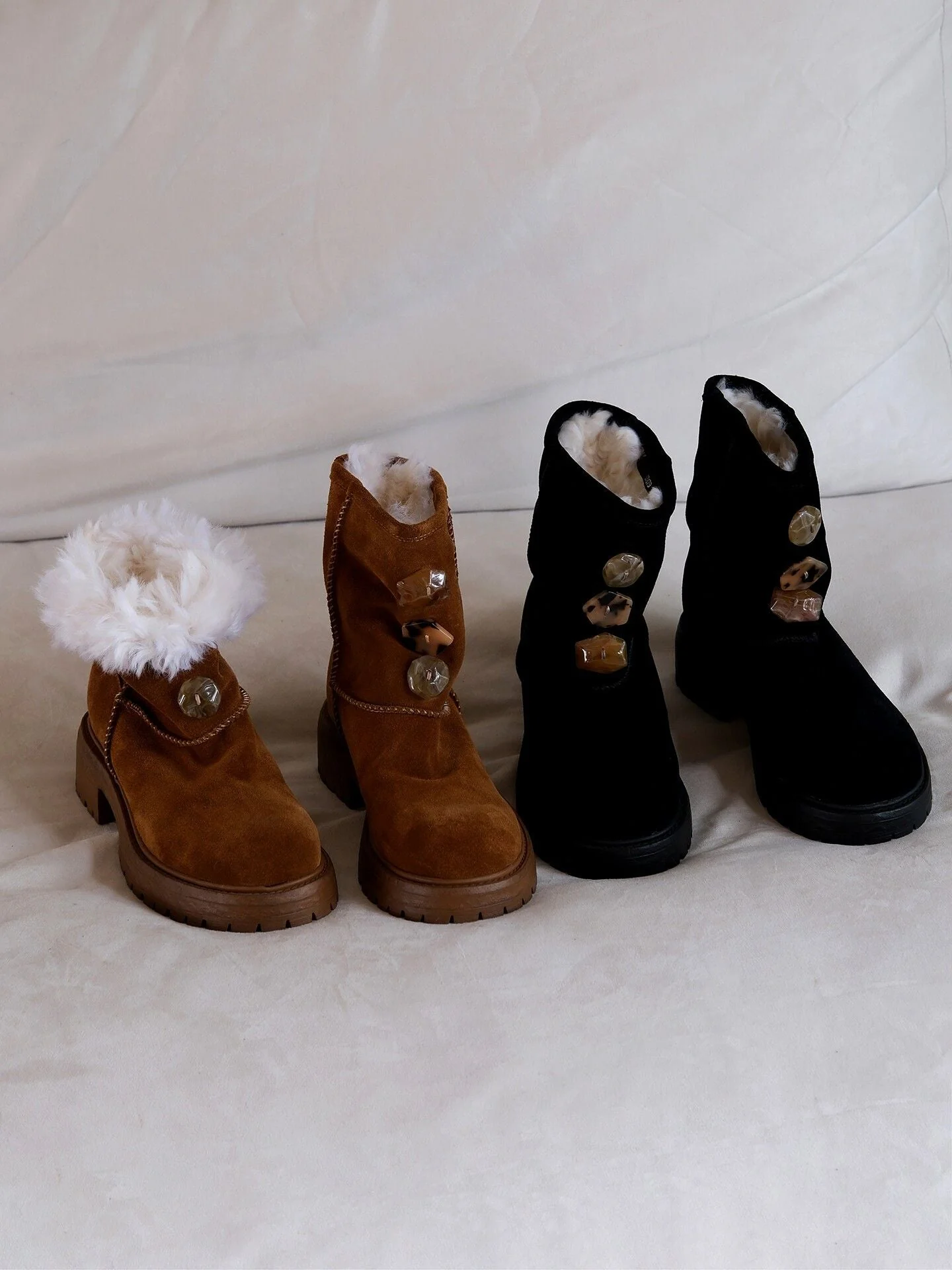 Shearling Button Boots