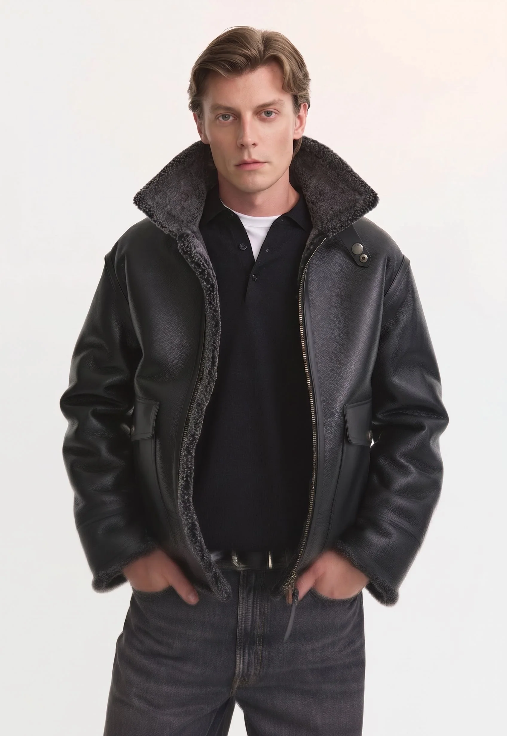 Shearling Collar Aviator Jacket