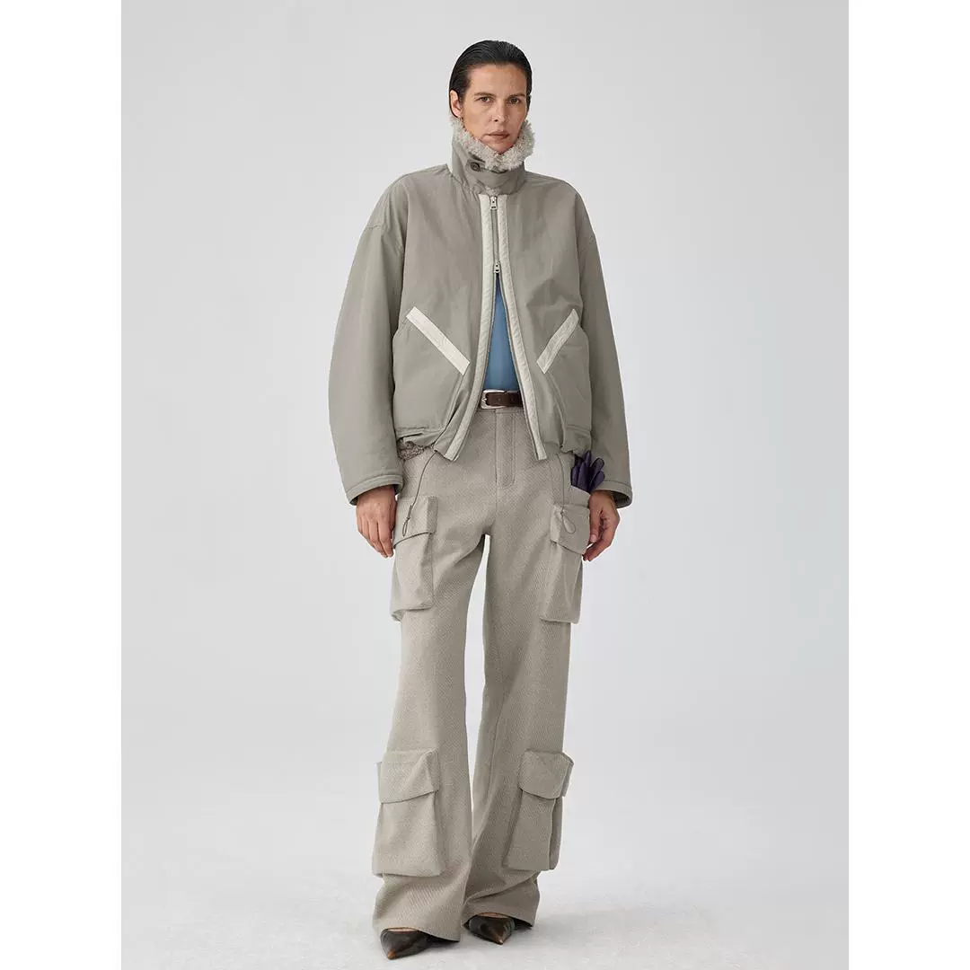 Shearling Collar Bomber Jacket - Image 4