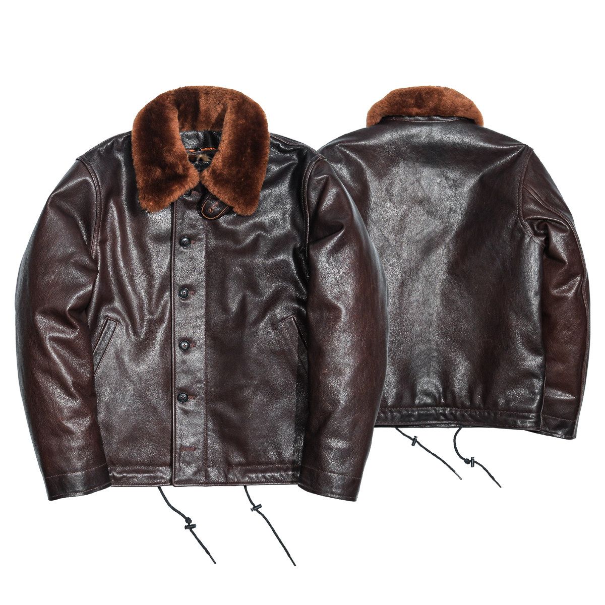 Shearling Collar Leather Jacket - Image 7