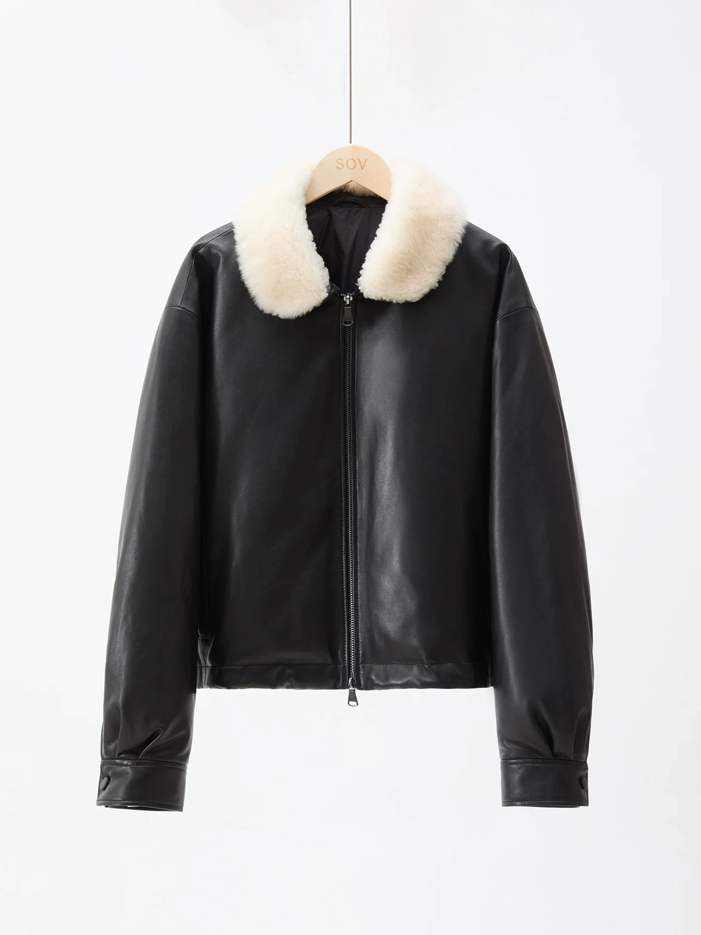 Shearling Collar Leather Vest - Image 8