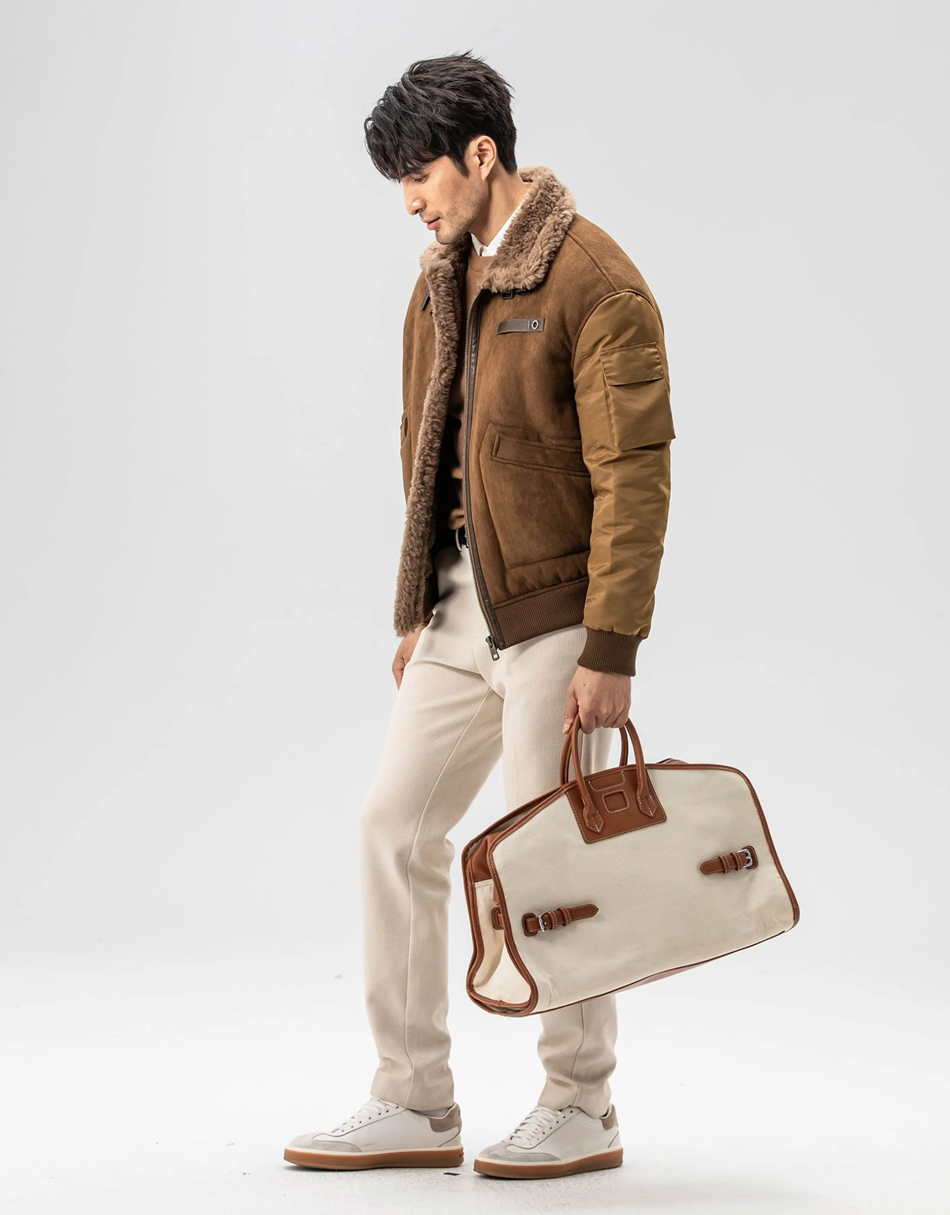 Shearling-Collar Mixed-Media Bomber - Image 4