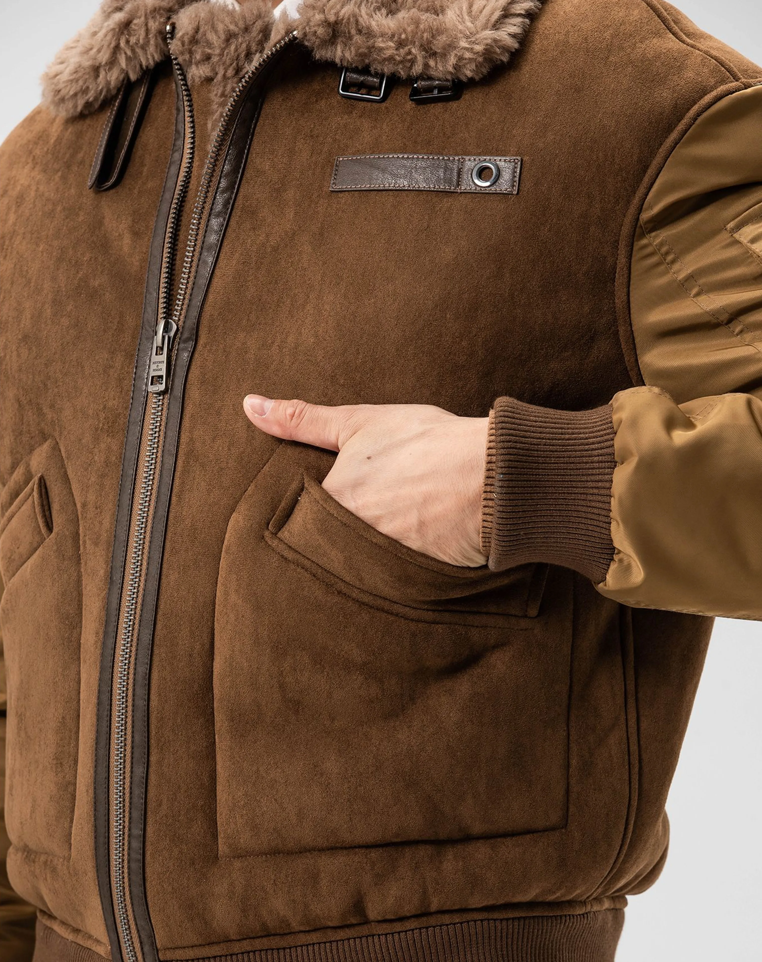 Shearling-Collar Mixed-Media Bomber - Image 6