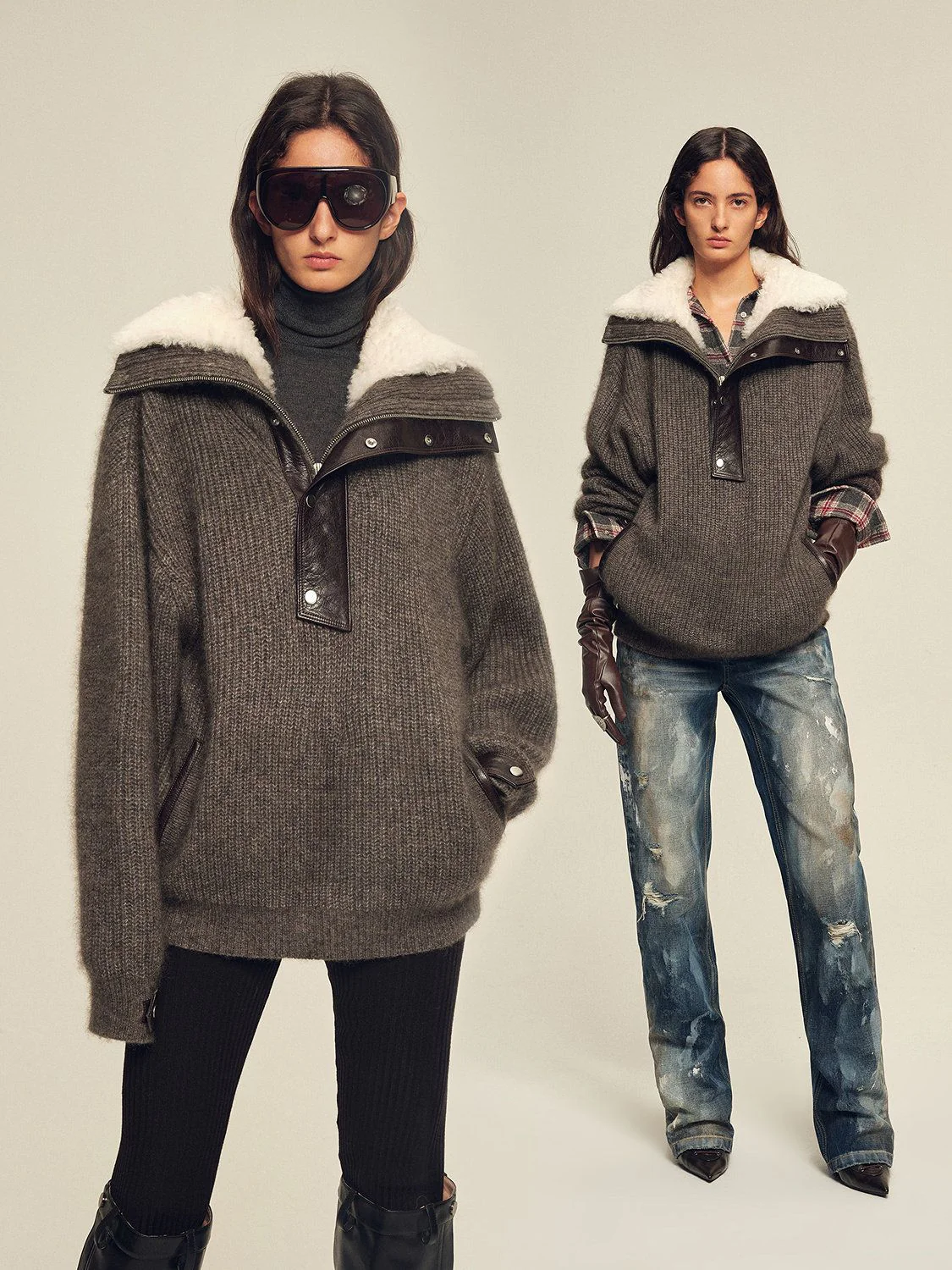 Shearling Collar Pullover