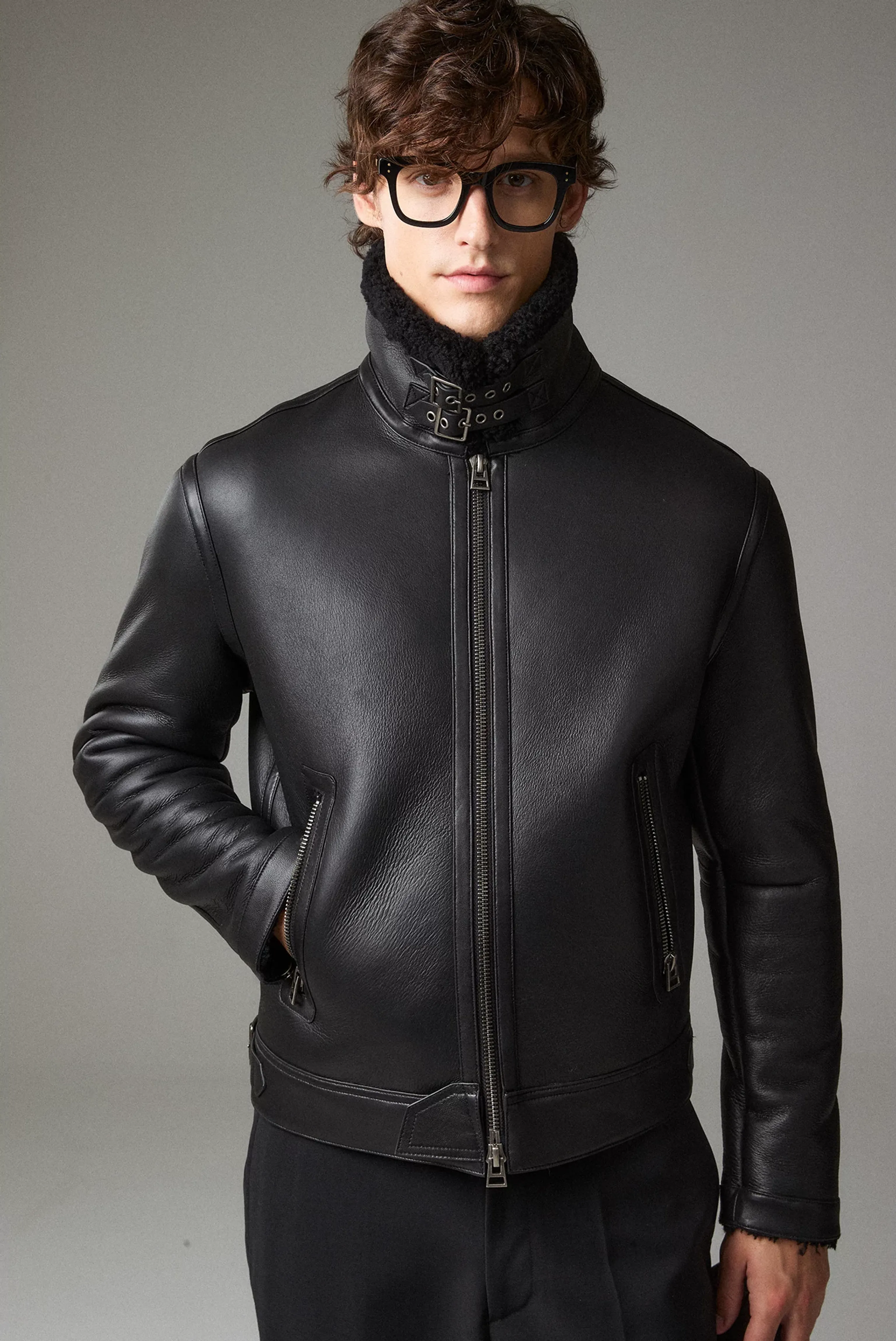 Shearling Leather Aviator Jacket