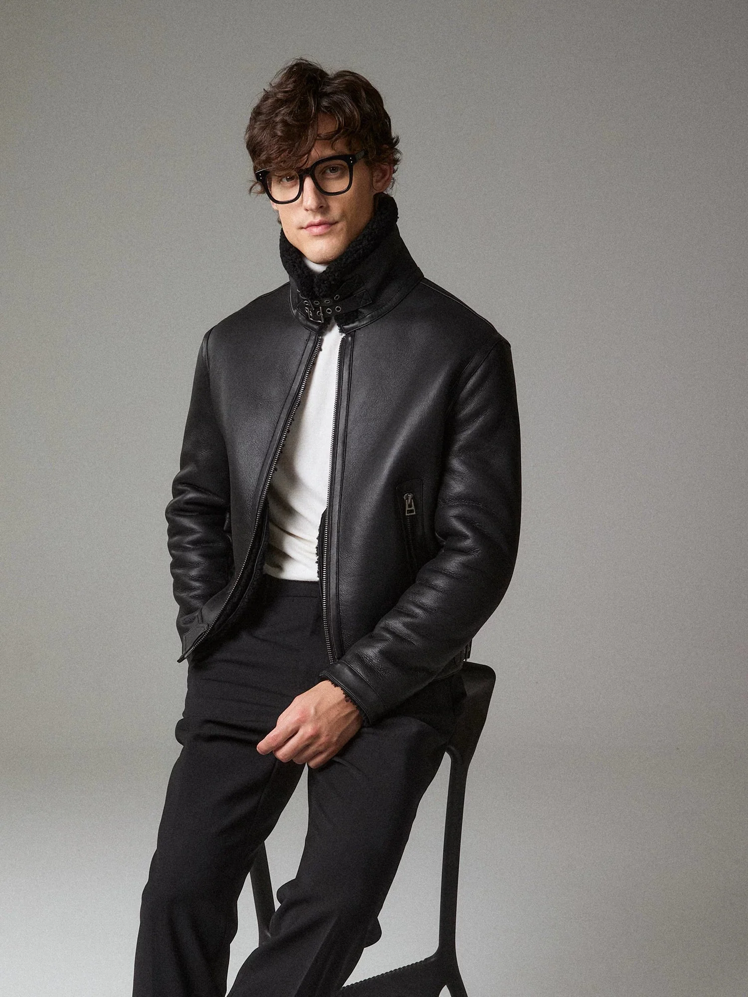 Shearling Leather Aviator Jacket - Image 4