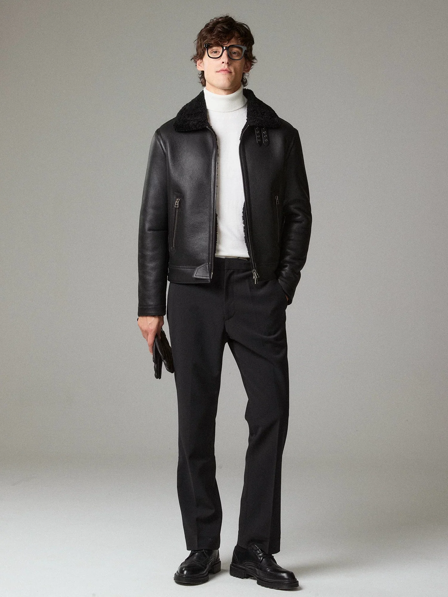Shearling Leather Aviator Jacket - Image 5