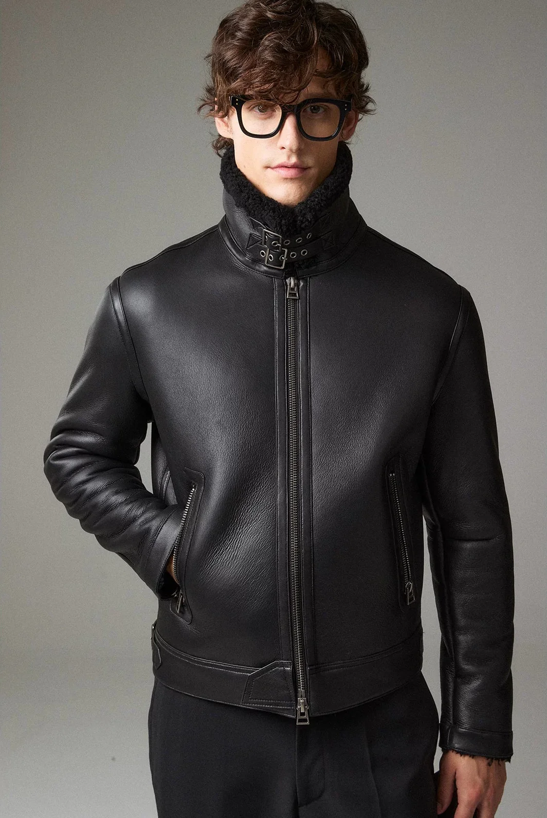 Shearling Leather Aviator Jacket - Image 6