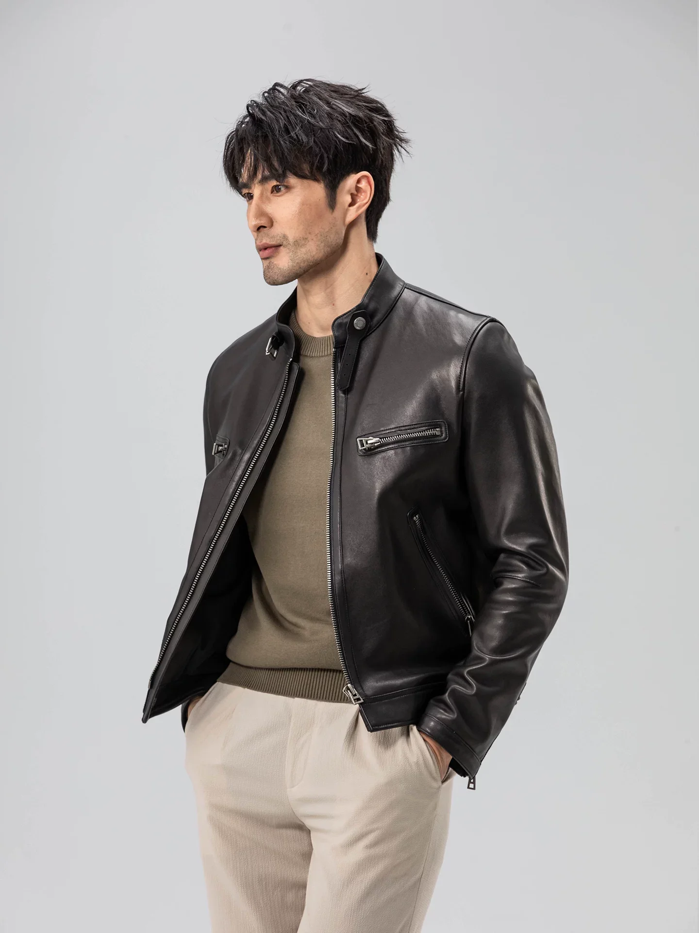 Sheepskin Cafe Racer Jacket - Image 3