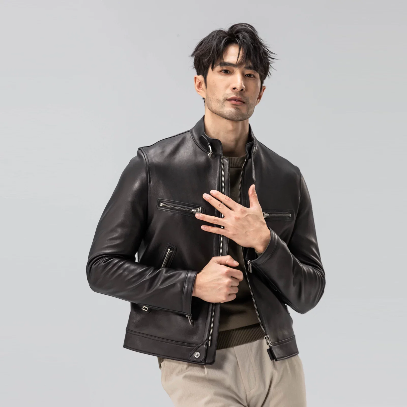 Sheepskin Cafe Racer Jacket - Image 6