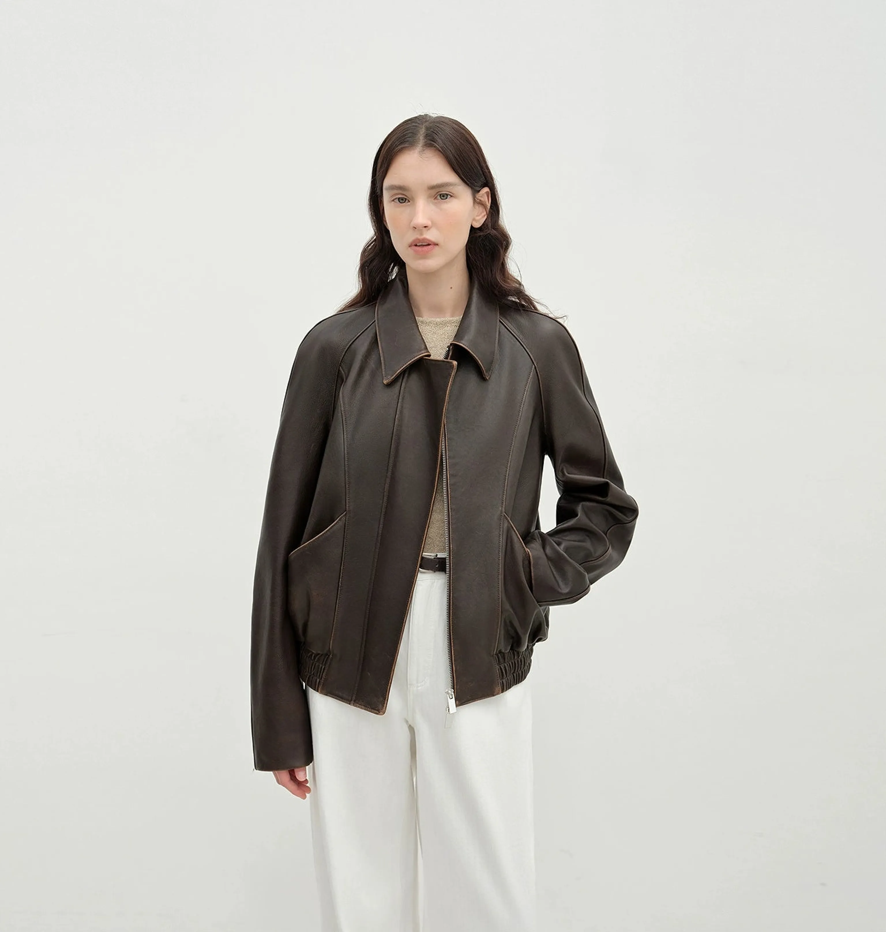 Sheepskin Short Bomber Jacket - Image 6