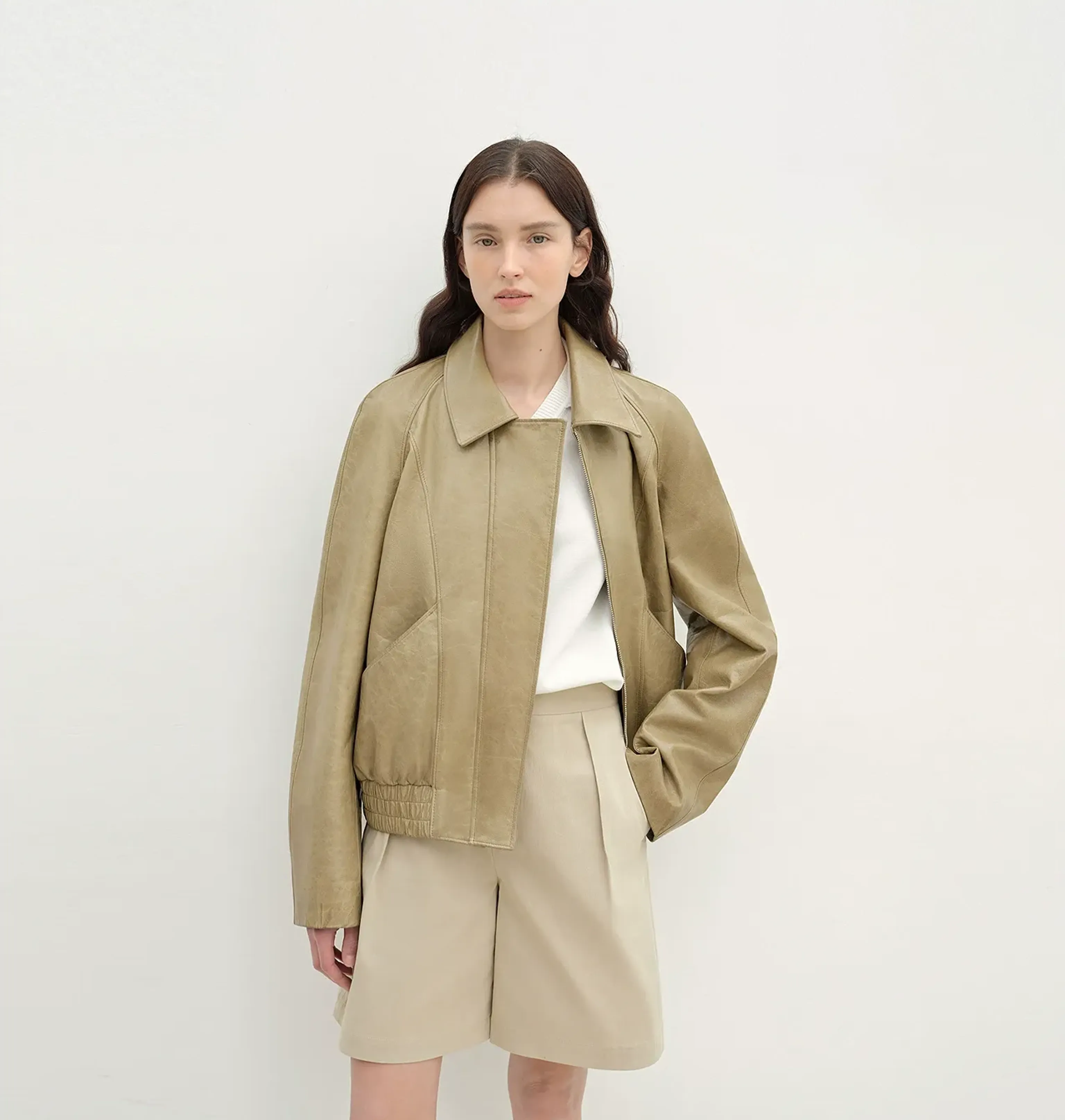Sheepskin Short Bomber Jacket - Image 7