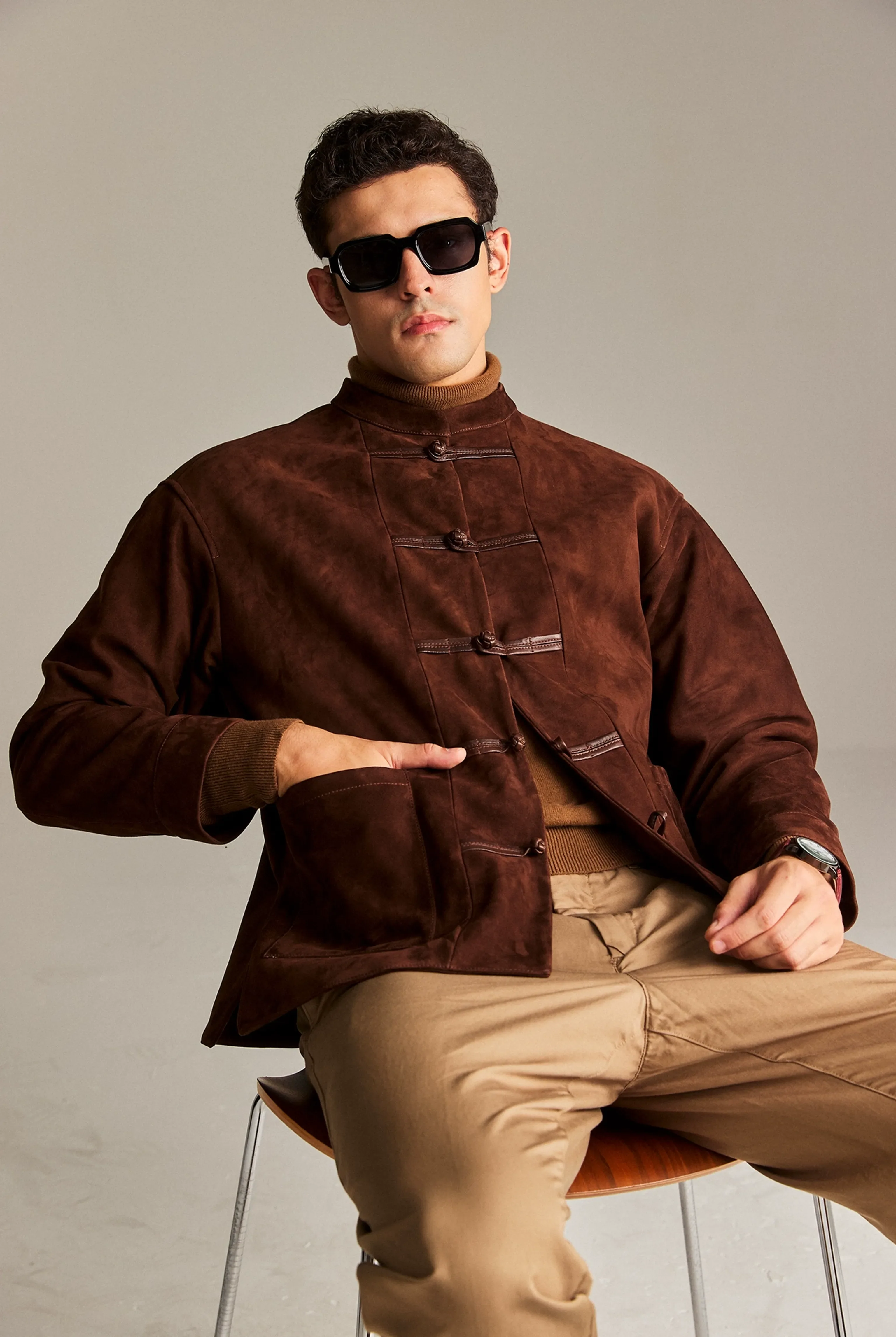 Sheepskin Suede Mandarin Jacket
