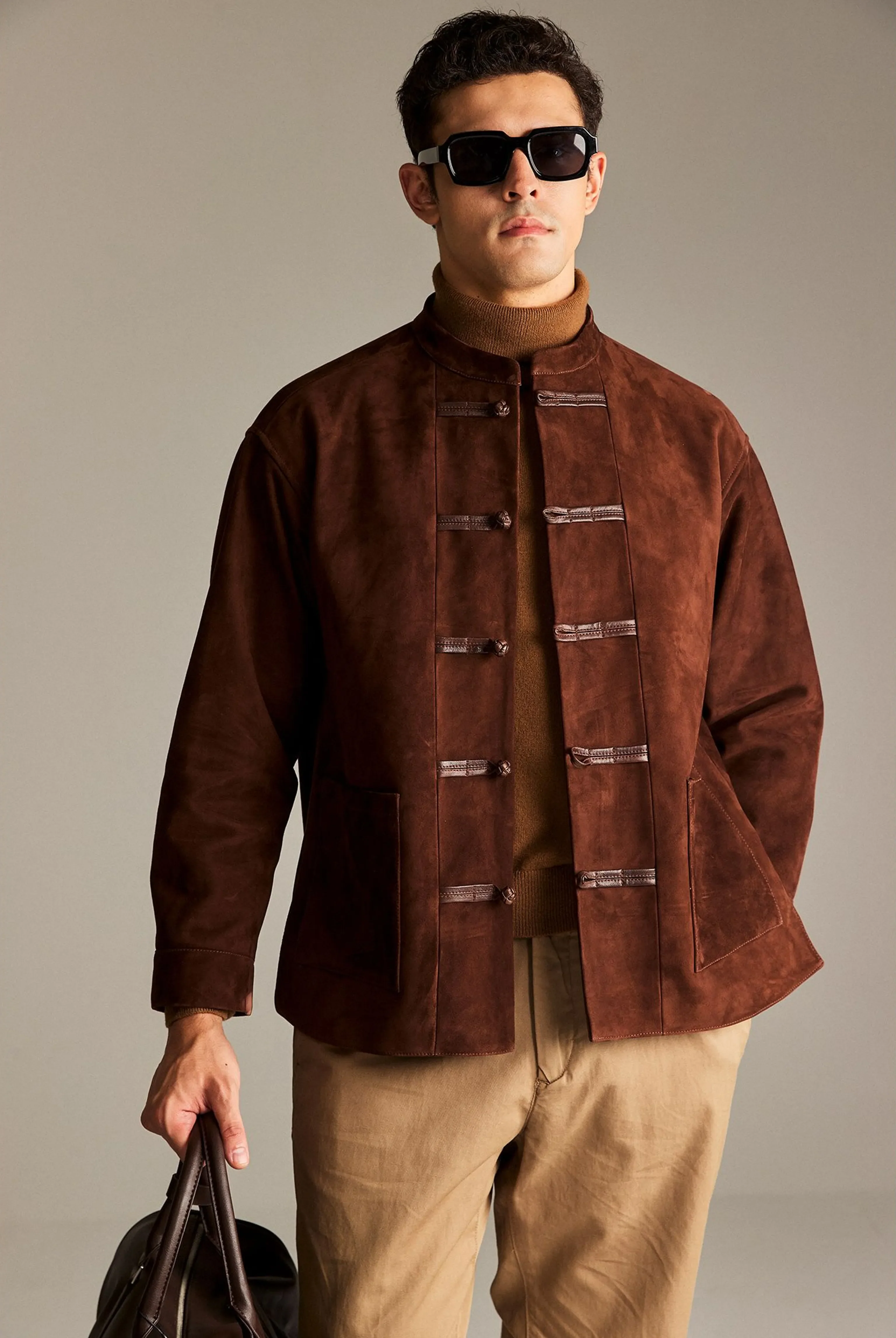 Sheepskin Suede Mandarin Jacket - Image 2