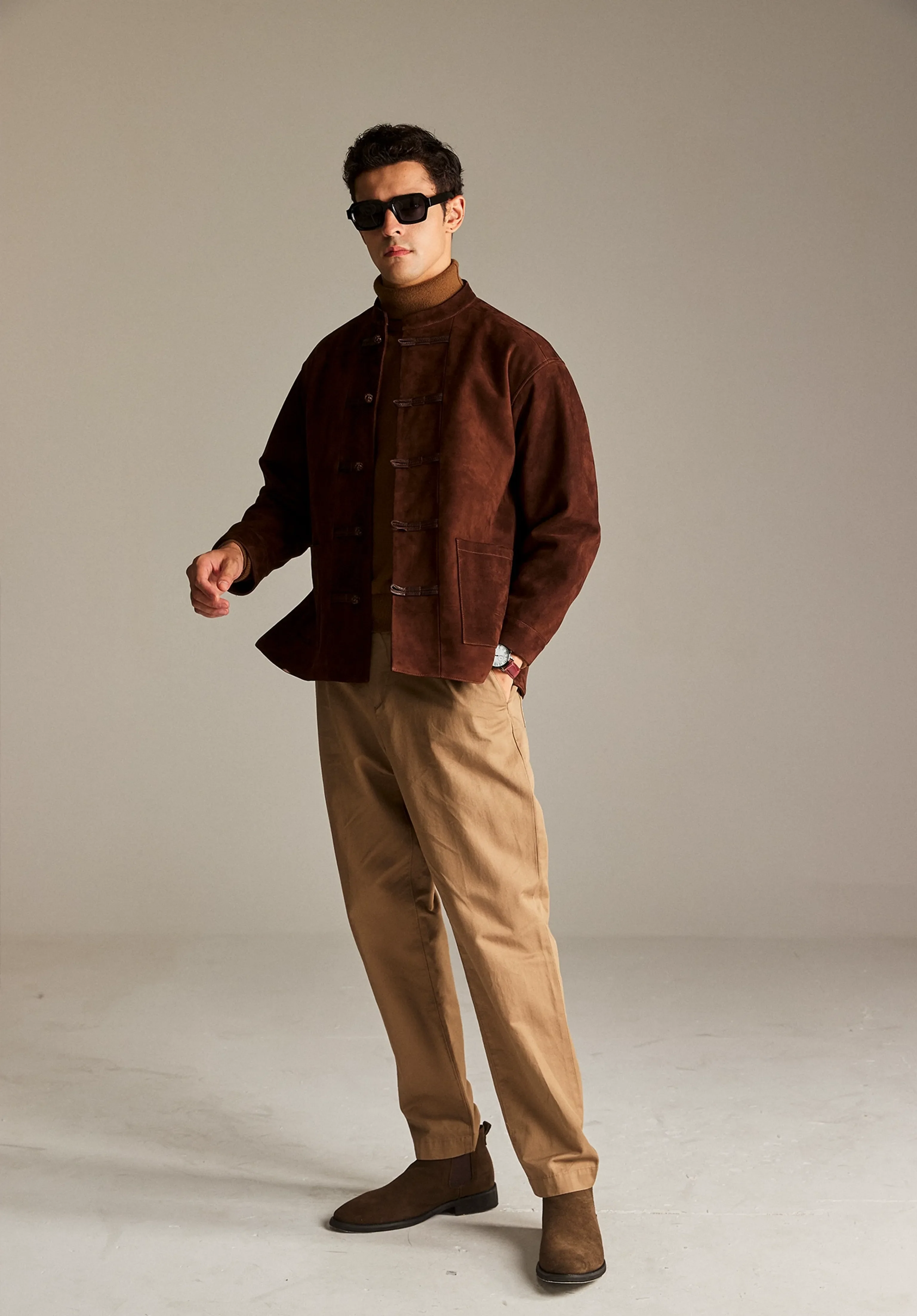 Sheepskin Suede Mandarin Jacket - Image 3